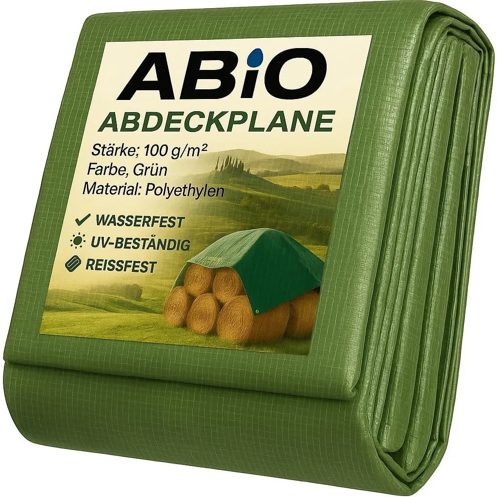 Abio Abdeckplane 5x5m Grün 100g/m² Wasserdicht mit Ösen Plane Gewebeplane Tarp Schutzplane für Haus & Garten Holz Garte…