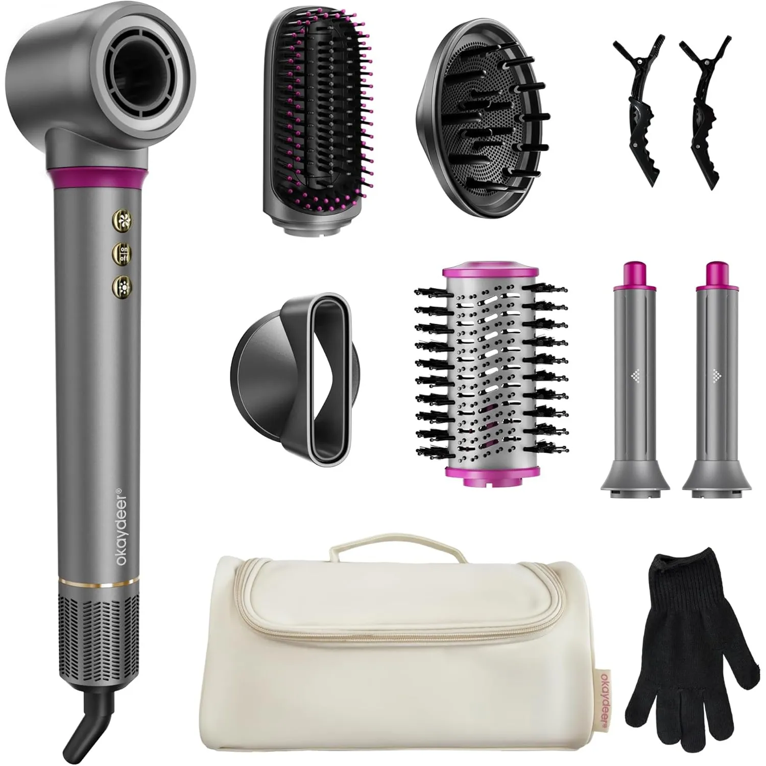 7 in 1 Airstyler, 130.000 U/Min, Ionen Föhn mit Diffusor, Automatischer Lockenstab, Haartrockner, Glätteisen, Volumenbü…
