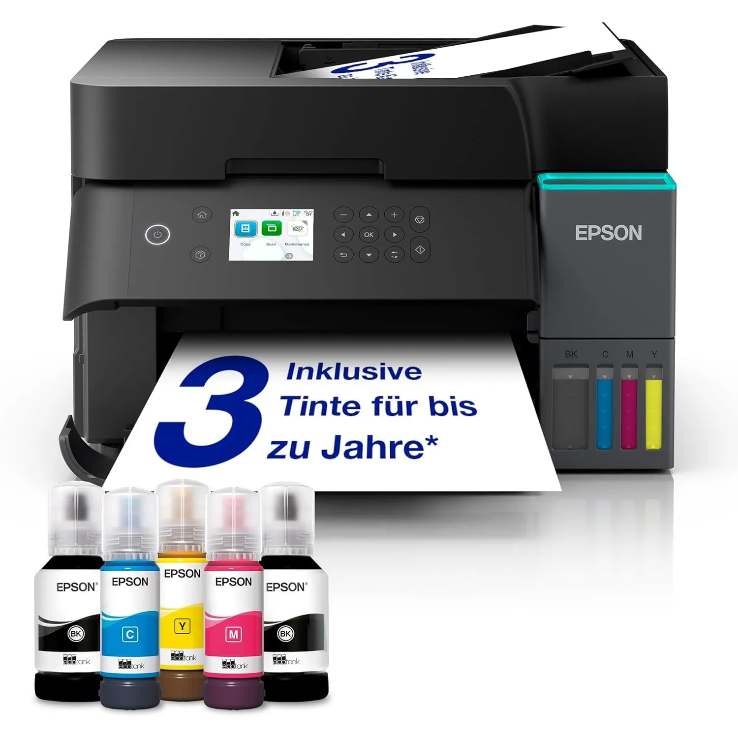 Epson EcoTank ET-3950 Tintentankdrucker | fürs Home Office | WLAN | A4 | Duplex-Druck, Kopieren, Scannen | 6.1 cm LCD-D…