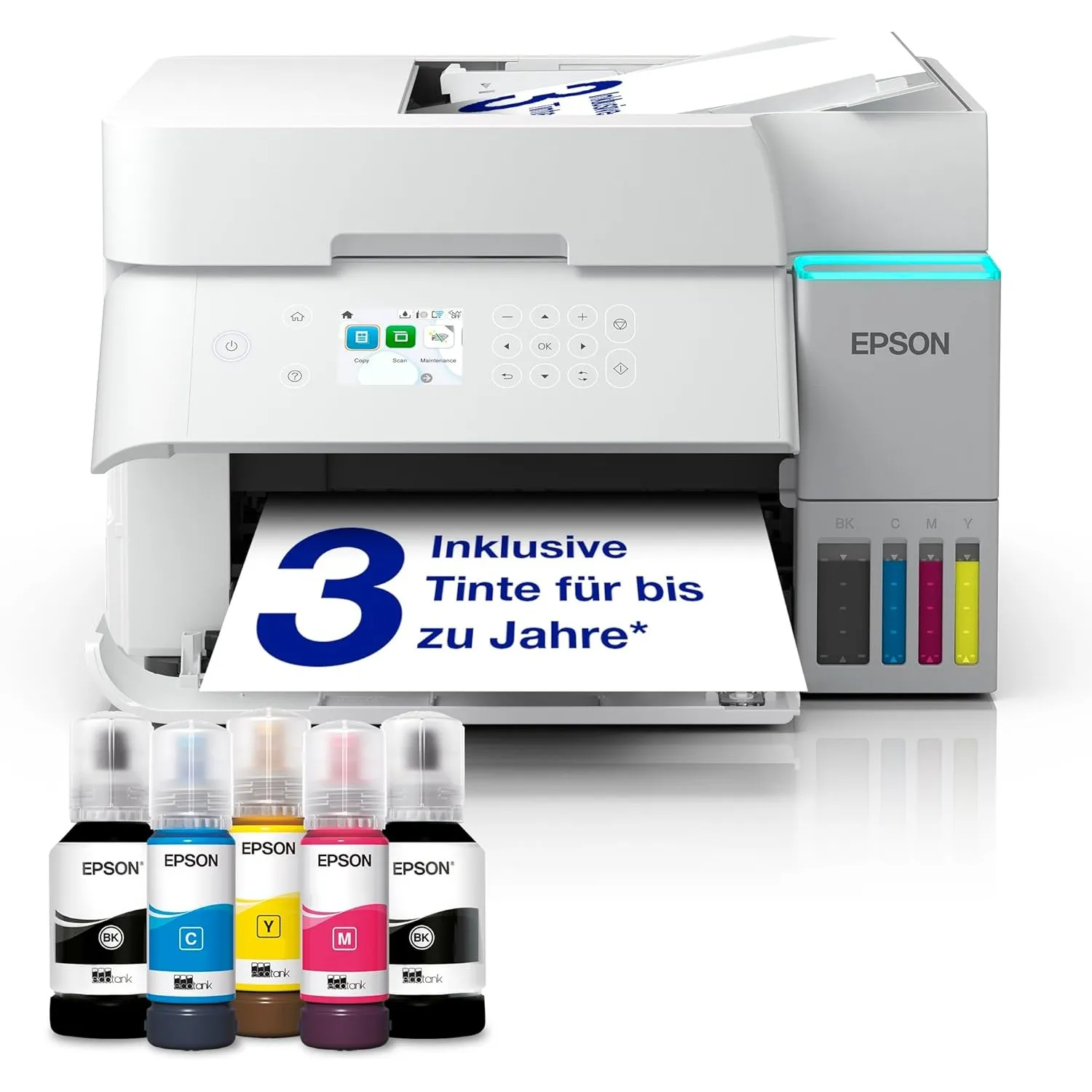 Epson EcoTank ET-3956 Tintentankdrucker | fürs Home Office | WLAN | A4 | Duplex-Druck, Kopieren, Scannen | 6.1 cm LCD-D…