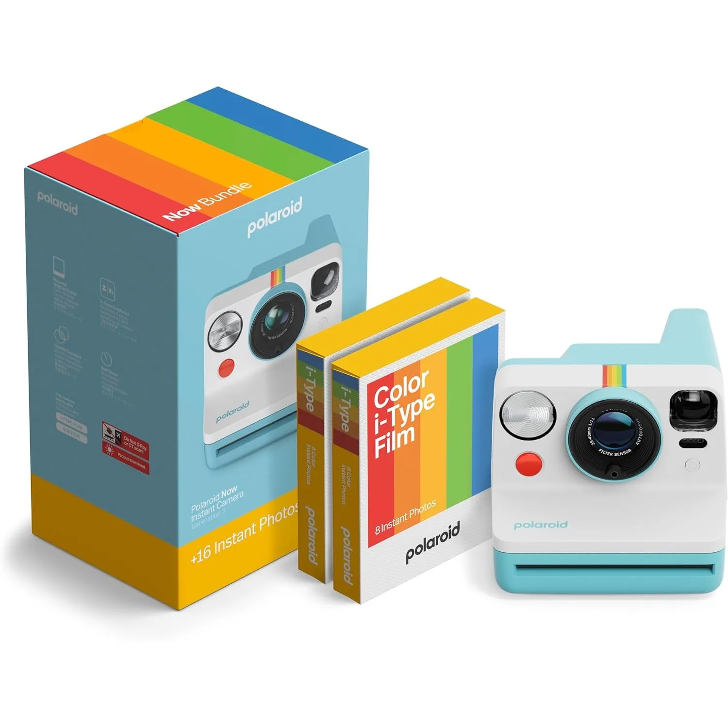 Polaroid - SofortbildKamera - Now Gen3 - Artic Blue + Color Film Bundle (16 Photos)