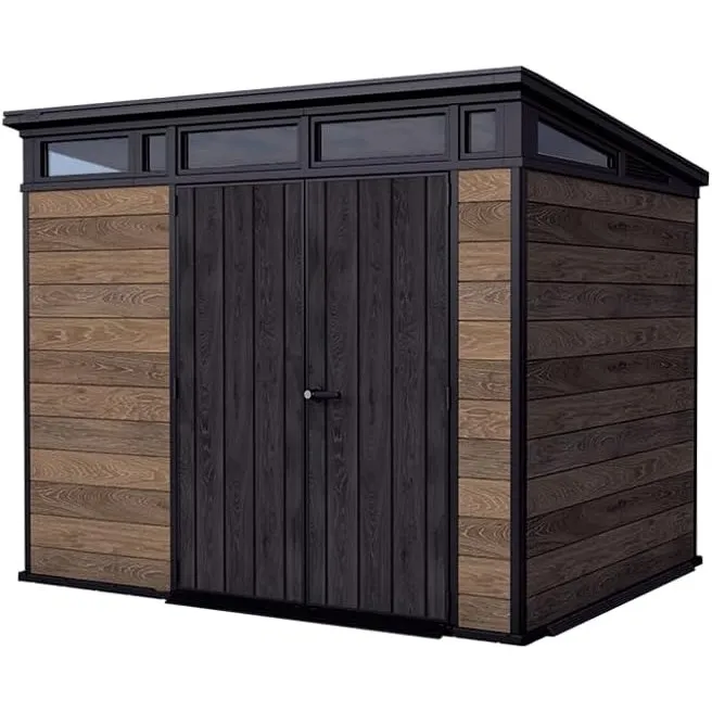 Keter Signature Gartenhaus 9x7 Gerätehaus 279x218x226 cm Kunststoff Walnuss mit Pultdach und Bodenplatte wetterfest UV-…