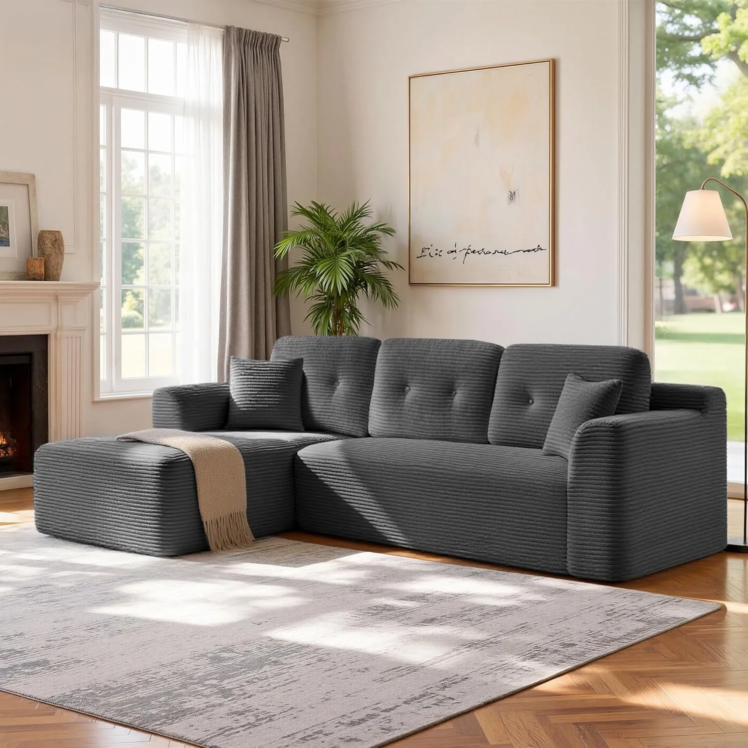 VASAGLE Ecksofa, modulares Sofa 244 cm breit, vakuumverpackt, Schlafsofa, Keine Montage erforderlich, mit großer Chaise…