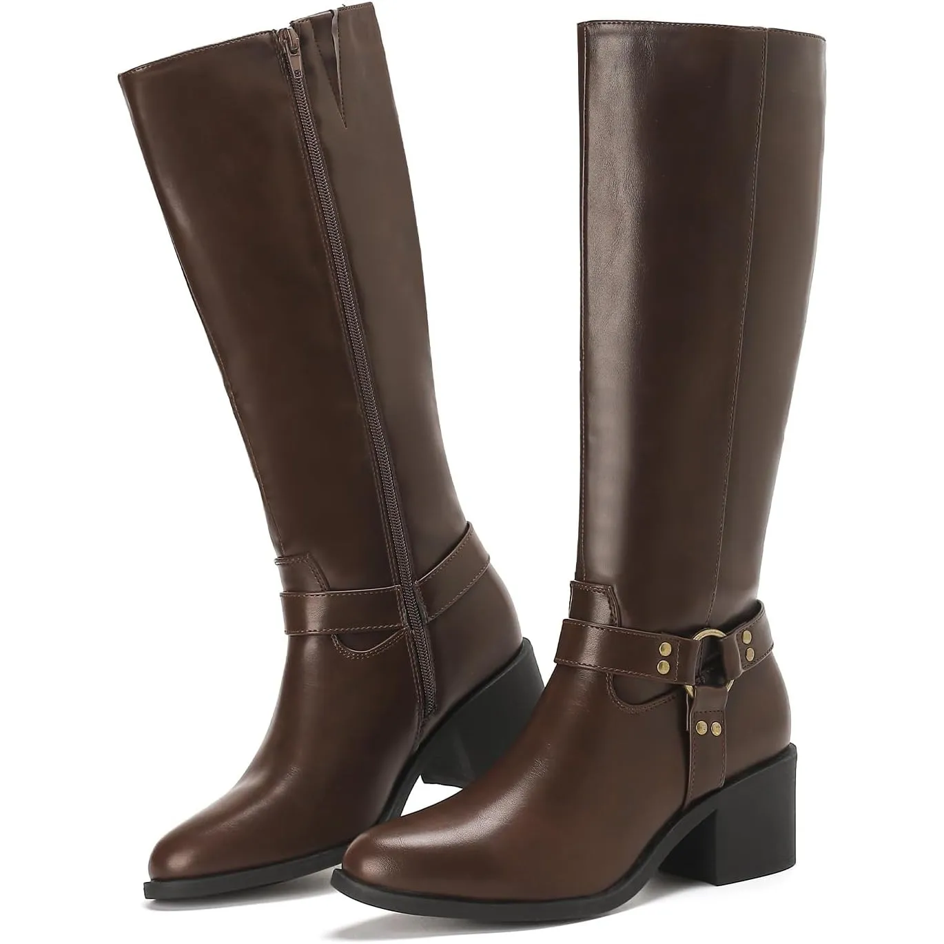 Putu Damen Stiefel weiter Schaft Blockabsatz Reißverschluss 36-41