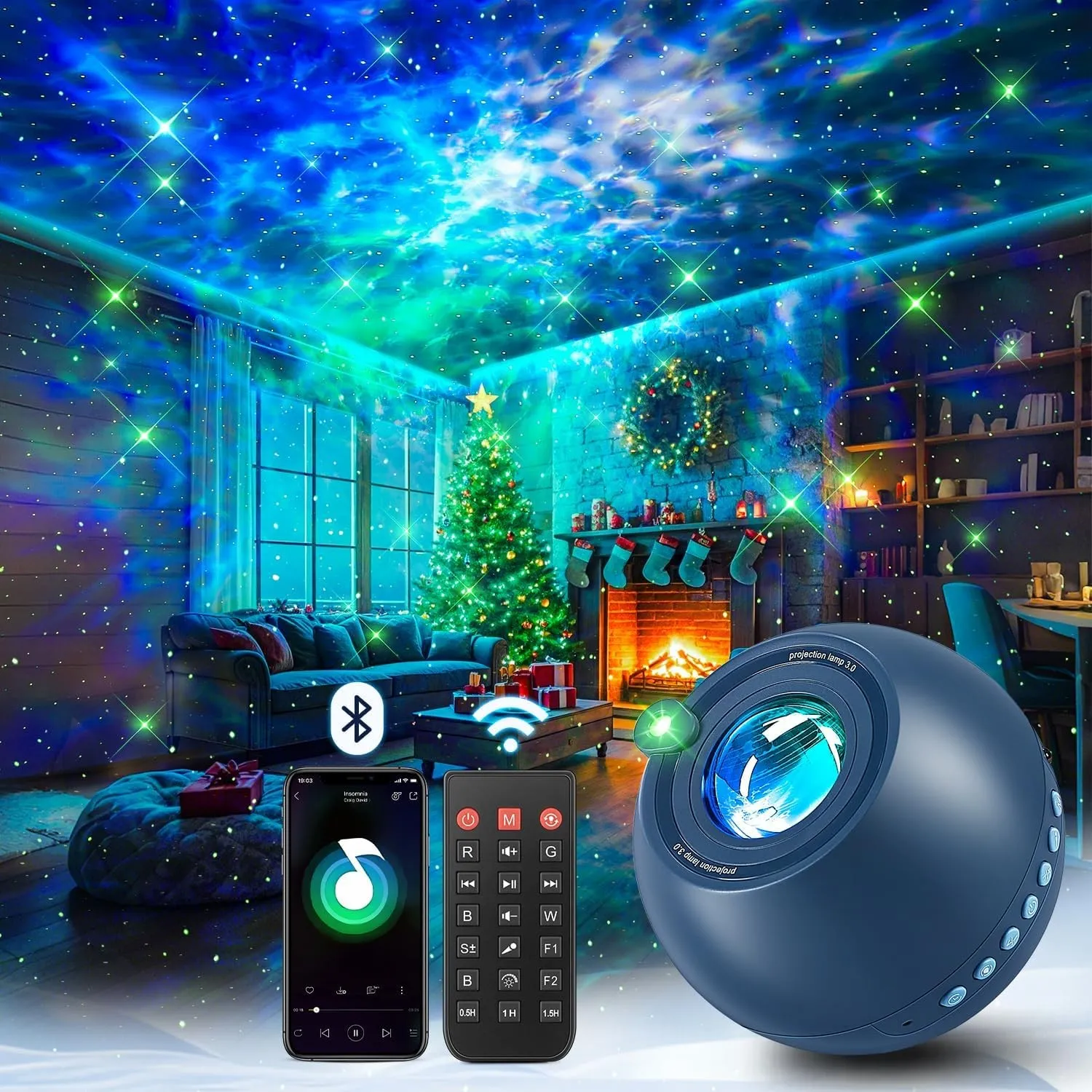 One Fire Sternenhimmel Projektor, Geschenk Junge mit 15 Farben & 15 Einschlafmusik, Nachtlicht Kinder mit Bluetooth & F…
