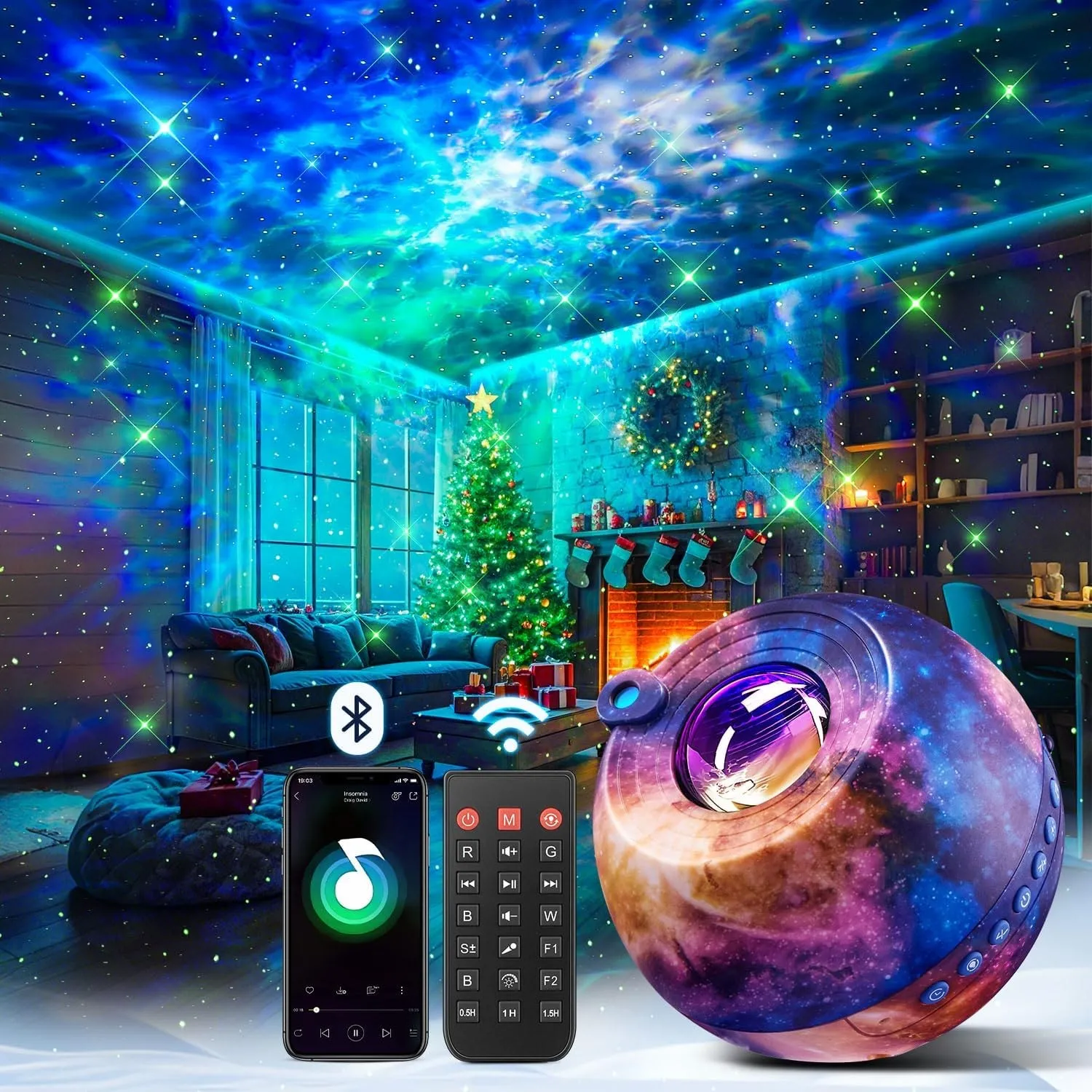 One Fire Sternenhimmel Projektor, Jahrestag Geschenk mit 15 Farben & 15 Einschlafmusik, Nachtlicht Kinder mit Bluetooth…