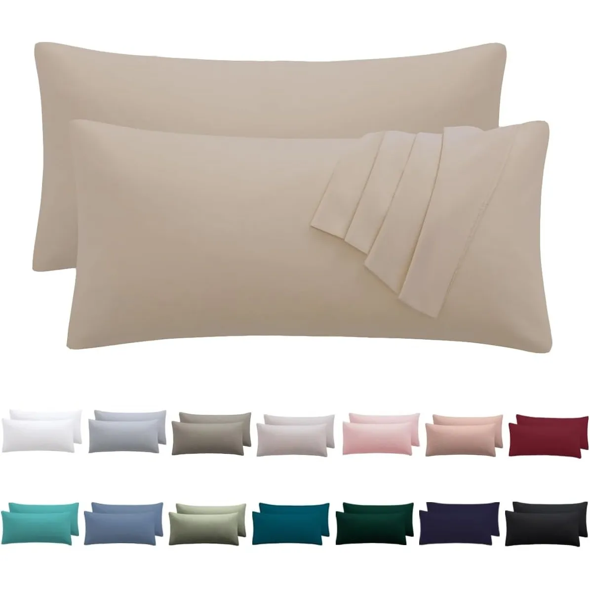 Kissenbezug 40 x 80 2er Set - kopfkissenbezug 40x80 cm Warmes Beige, 100% Mikrofaser kissenbezüge mit Reißverschluss, W…