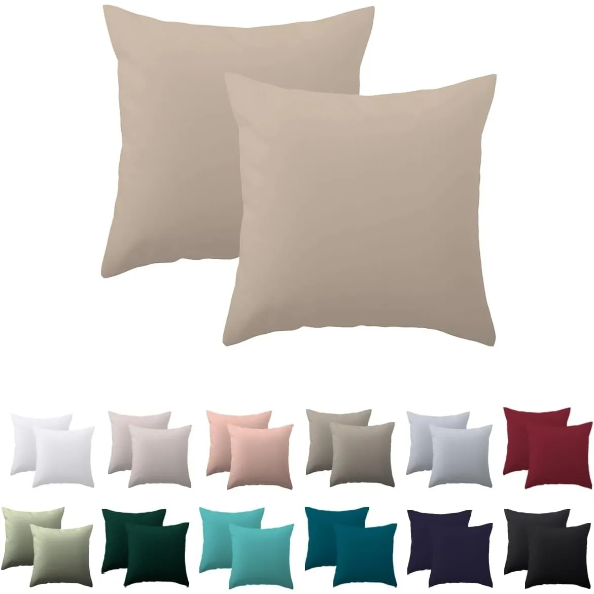 Kissenbezug 80x80 2er Set, Warmes Beige, 100% Mikrofaser