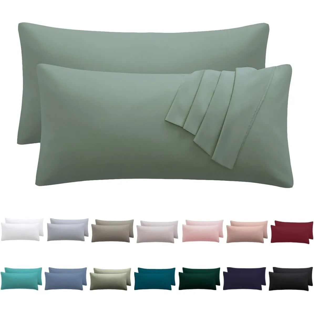 Kissenbezug 40 x 80 2er Set - kopfkissenbezug 40x80 cm Hellgrün, 100% Mikrofaser kissenbezüge mit Reißverschluss, Weich…