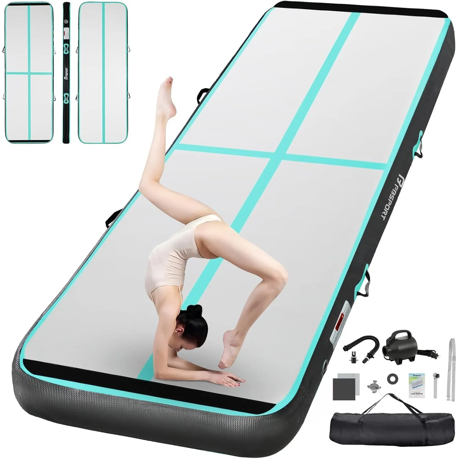 FBSPORT Airtrack Matte,10/20cm Hoch Verdicken 2/3/4/5/6/ M Tumbling Matte,Gymnastikmatte mit Luftpumpe,Trainingsmatte m…