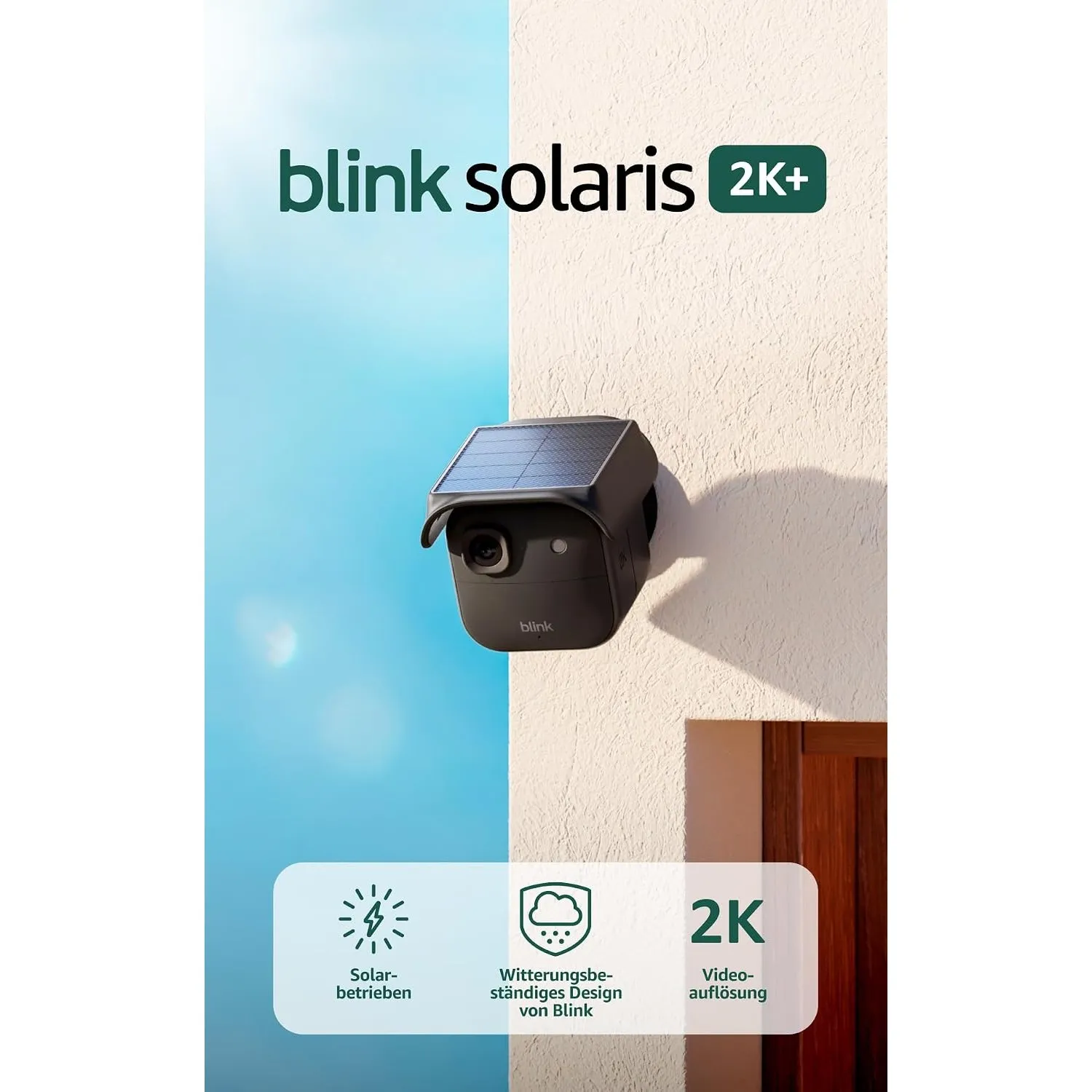 Blink Solaris 2K+ (neueste Gen.), Solarbetriebene, kabellose, intelligente Sicherheitskamera, 2K-Video, Inkl. Sync-Modu…