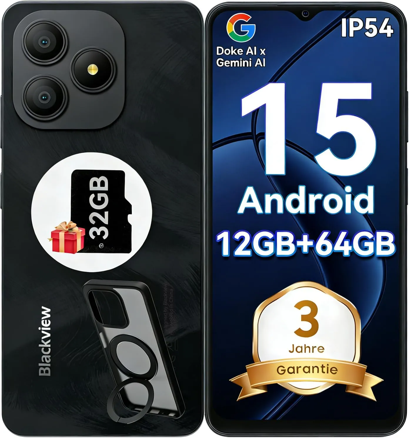 Blackview Wave 9C Handy Ohne Vertrag Günstig 12GB+64GB/2TB TF, IP54 6.56" Android 15 Smartphones Günstig 5000mAh, 13MP …