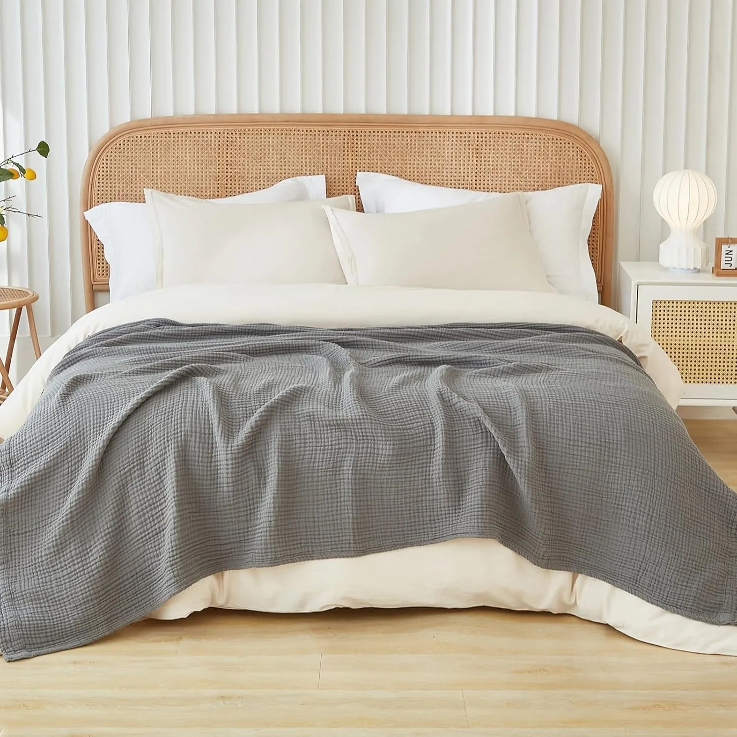 EMME Musselin-Decke 305x240 Baumwolle Oeko-TEX Erwachsene Tagesdecke,Grau | Sommer-Überwurf Decken Für Bett Atmungsakti…