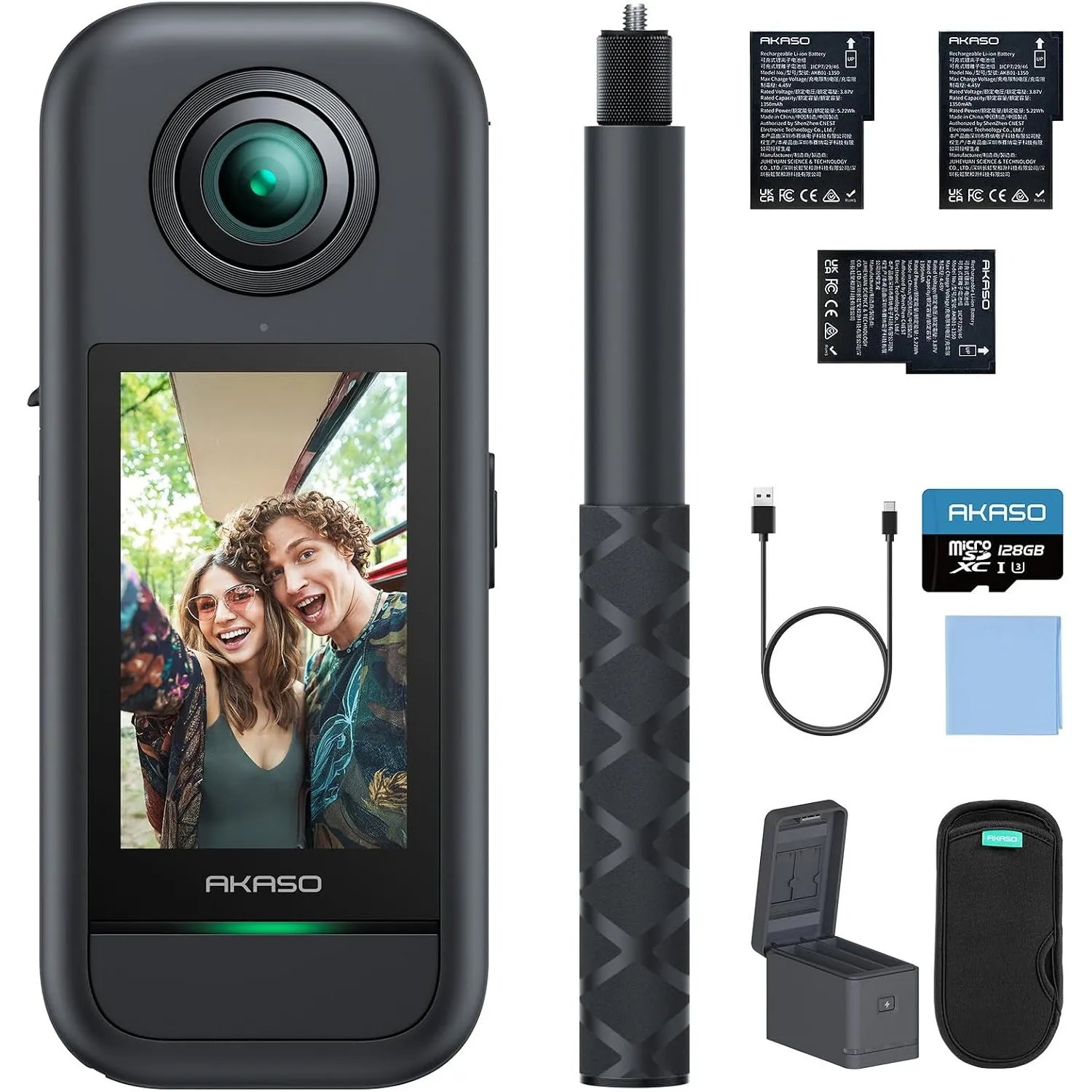 AKASO 360° Action Cam Creator-Set - 5.7K 72MP 360 Grad Actionkamera mit 128GB Speicherkarte Duale 1/2" 48MP Sensoren, 2…