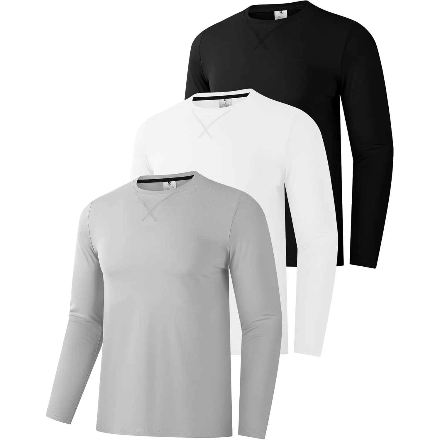 Holure Herren 1er-/3er-/5er-Packung Baumwollhemden für Männer, langärmelige Rundhals-Casual-T-Shirts, Klassische Regula…
