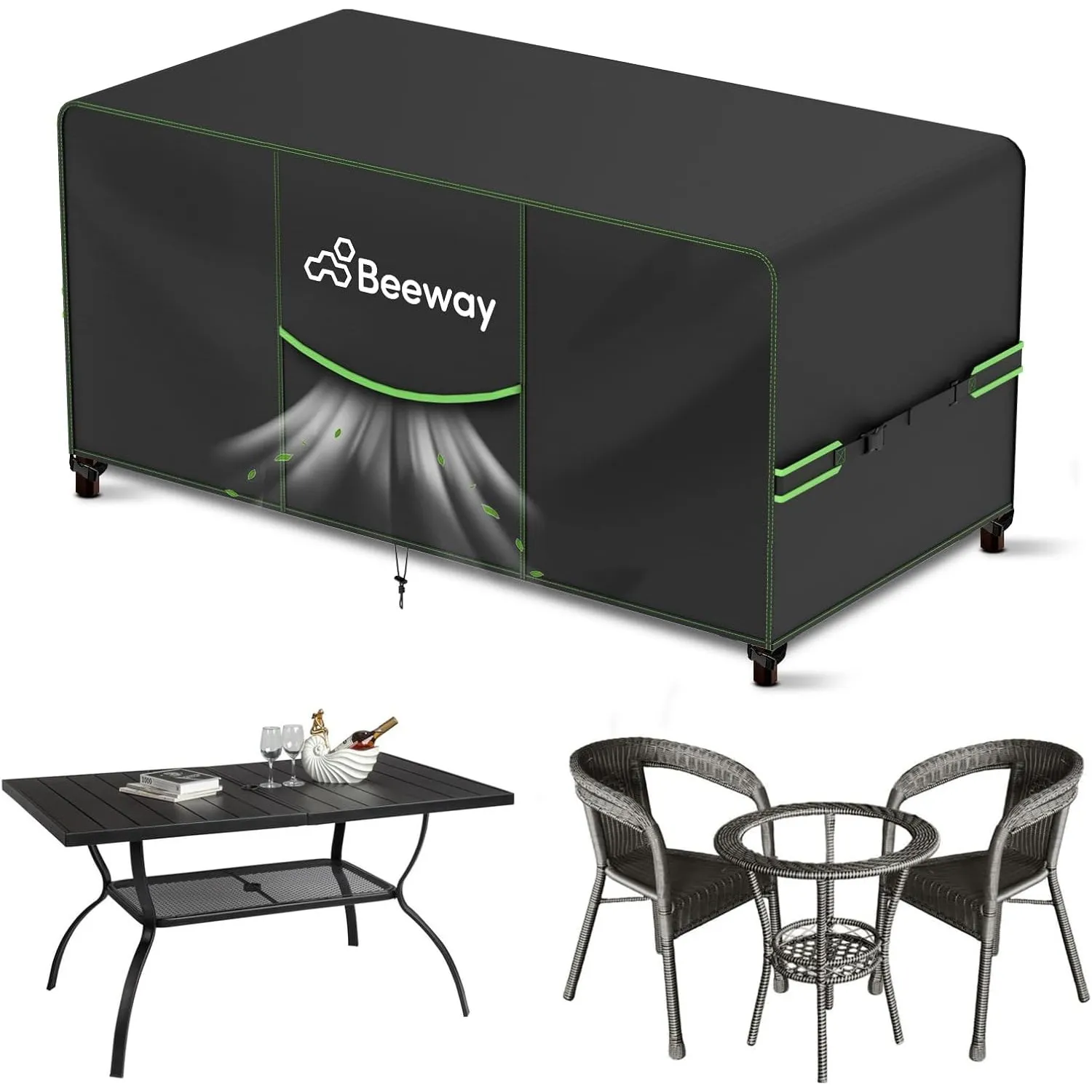 BEEWAY Gartenmöbel Abdeckung Wasserdicht V2.0 125x63x73cm, Schutzhülle Abdeckplane für Gartentische Terrassenmöbel Möbe…