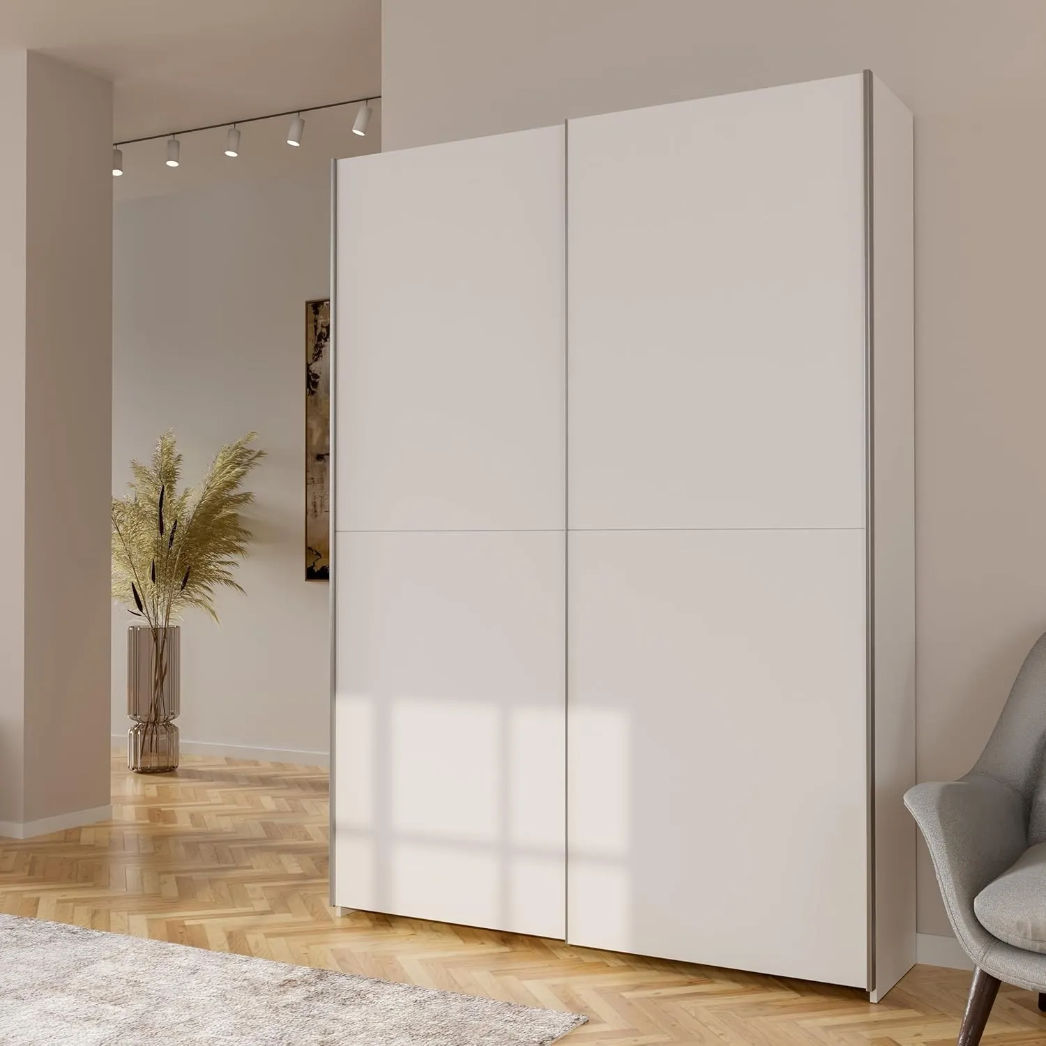 Forte Home Nook Mehrzweckschrank 150 40, moderner Schwebetürenschrank mit 2 Türen, Flur, Holzwerkstoff, Weiß, 150,1 cm …