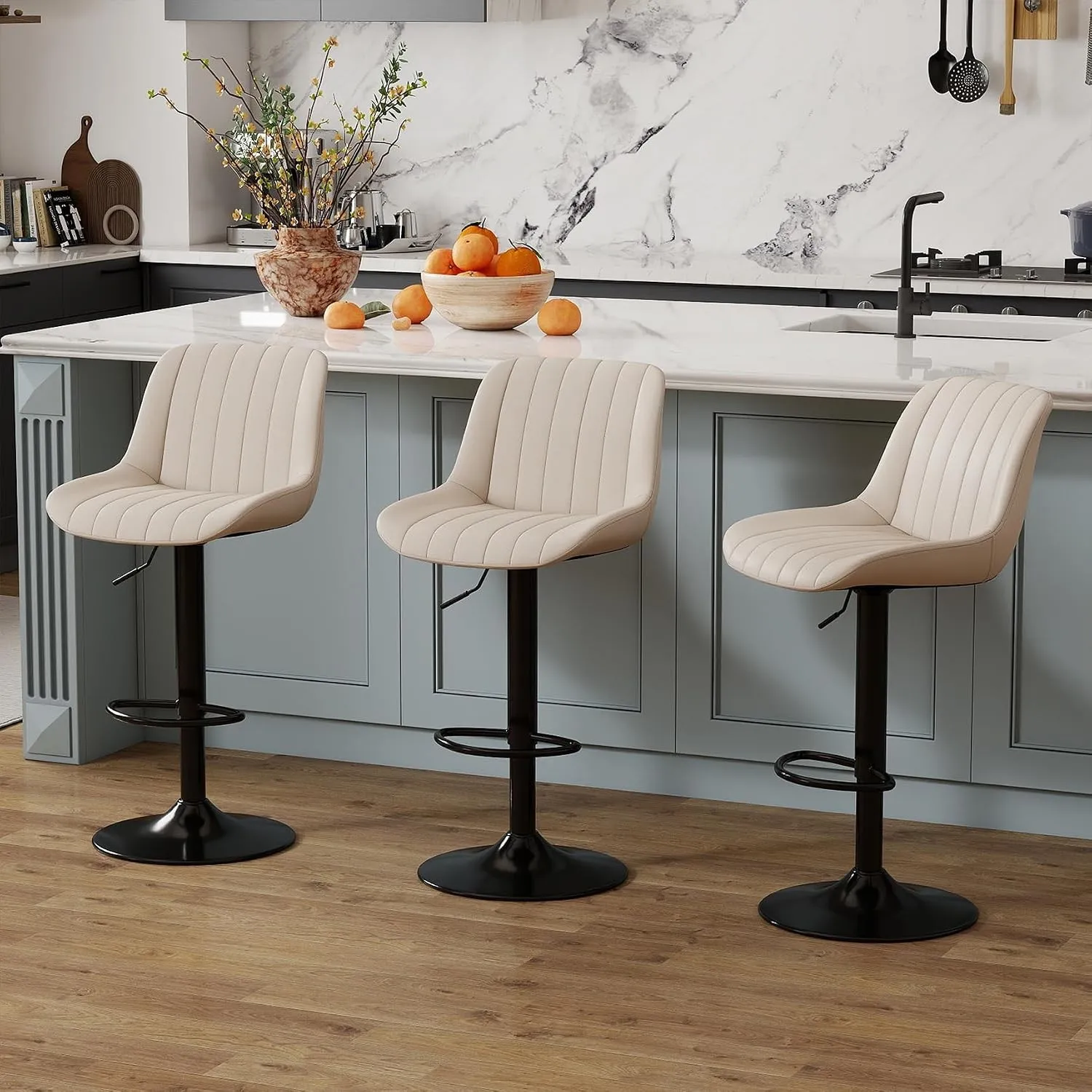 Youhauchair Barhocker 3er Set, Drehbare Barhocker mit Lehne, Beige