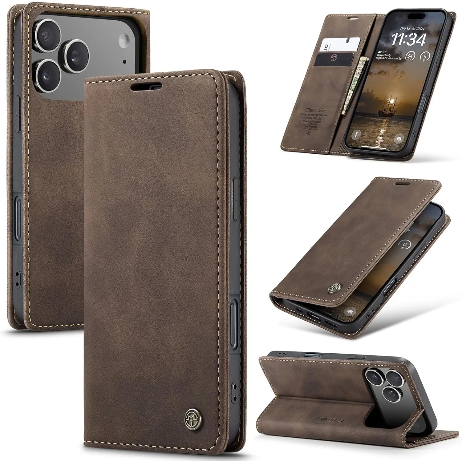 Handyhülle für iPhone 17 Pro Max 5G Hülle Premium Lederhülle Flip Case Magnet Tascher Kartenfach Standfunktion Klapphül…