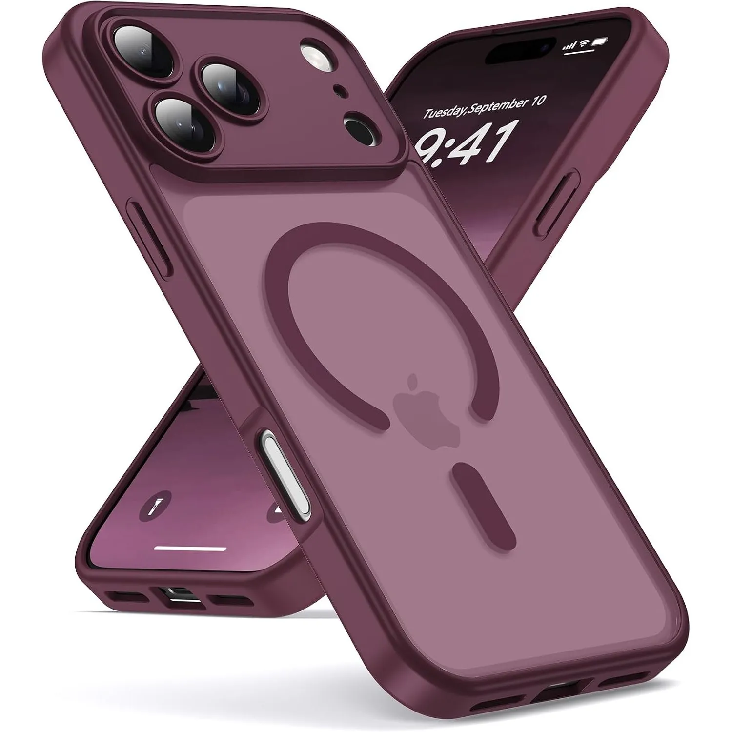 Oududianzi-Magnetisch Hülle für iPhone 17 Pro Max mit Magsafe, WineRed | Durchscheinende Mattierte PC Rückseite TPU Sil…