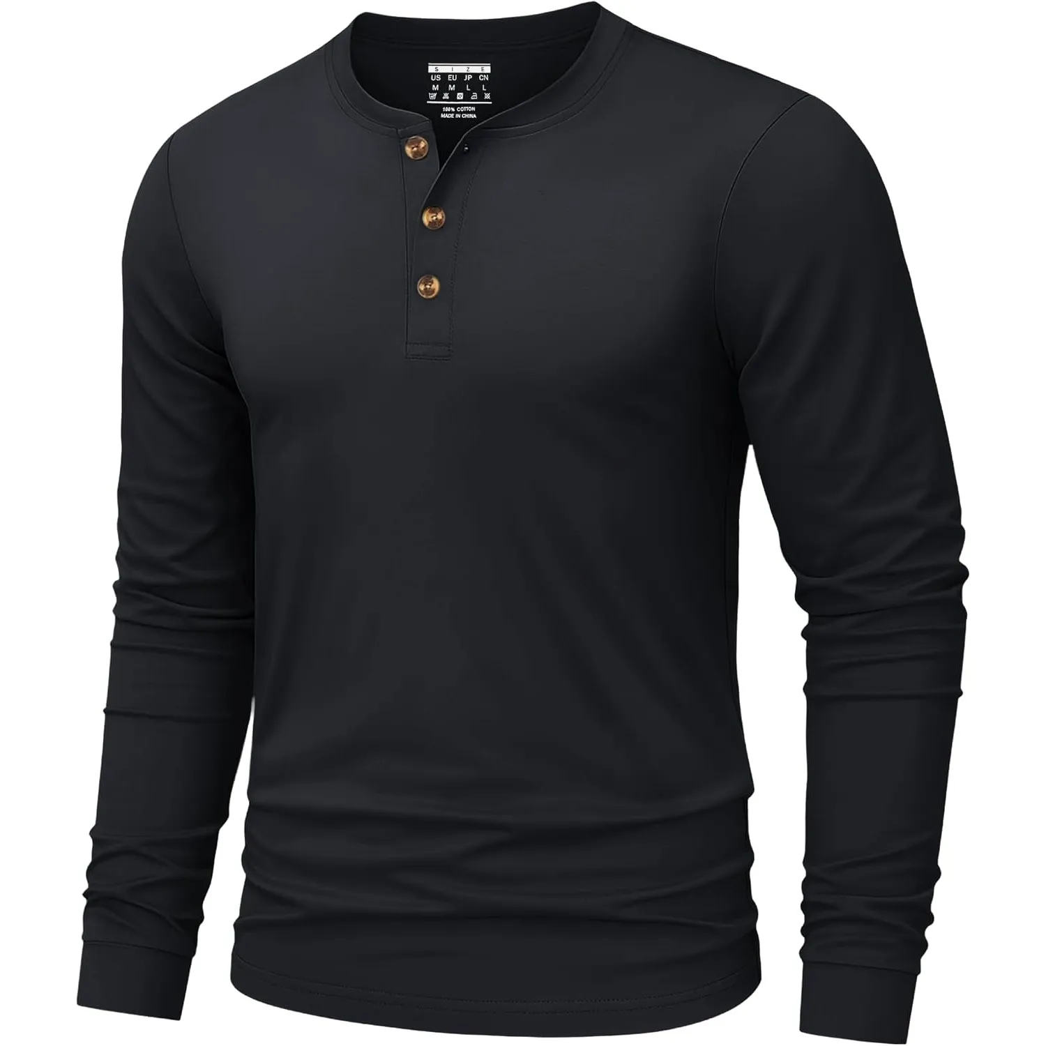 TACVASEN Herren Henley Shirt Baumwolle Langarmshirt Basic mit Knopfleiste