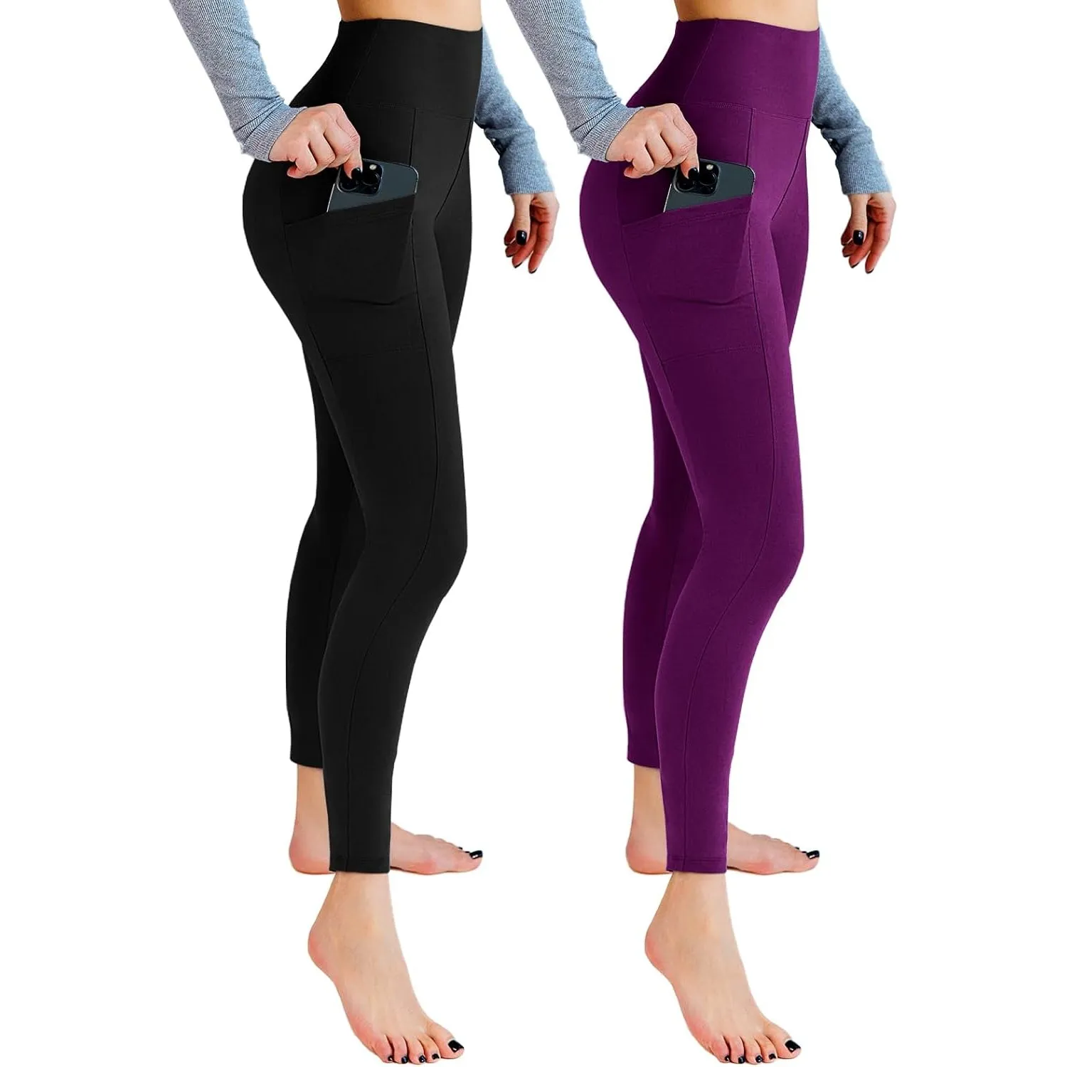 Leafigure 2er Pack High Waist Leggings Damen mit Taschen