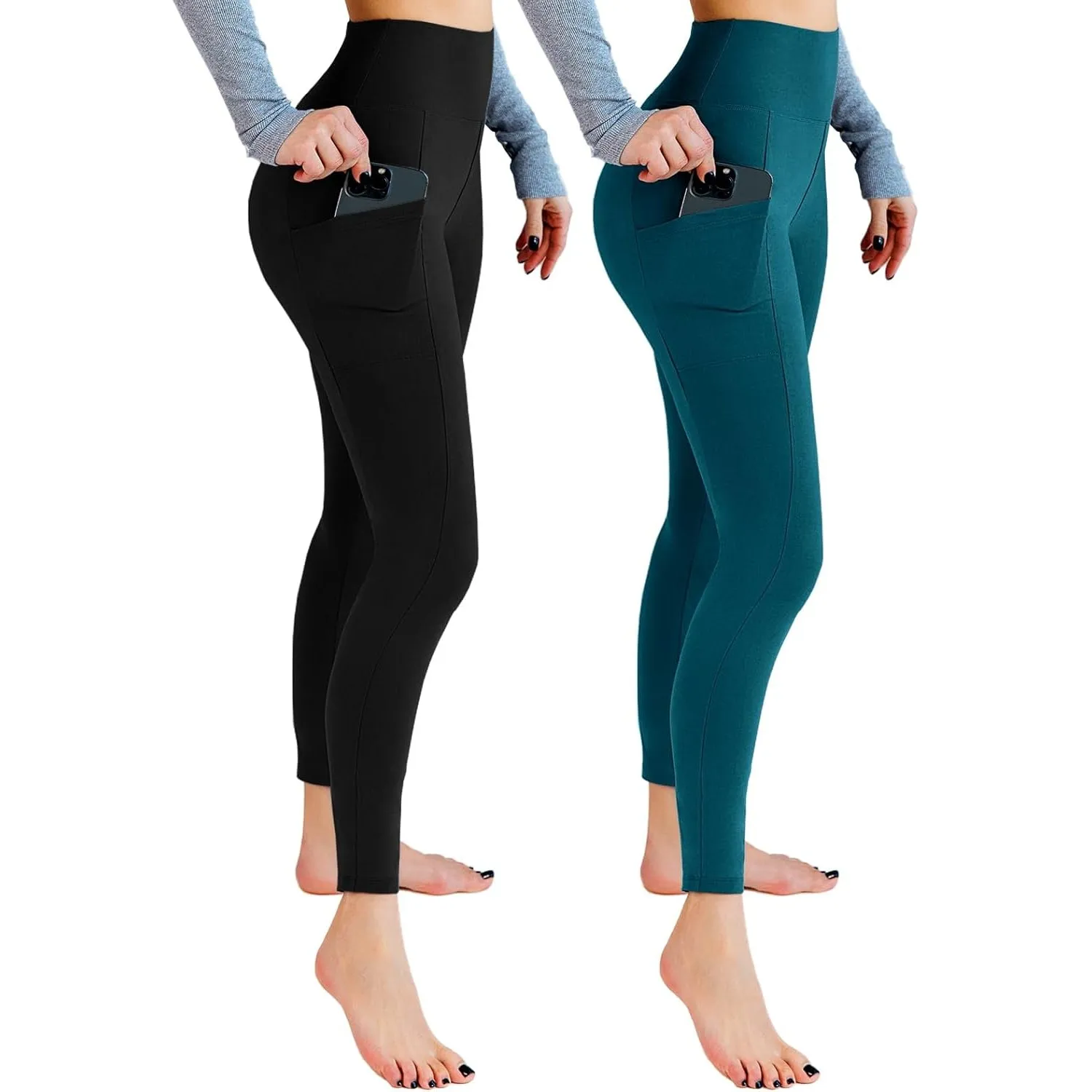 Leafigure 2er Pack Sport Leggings Damen High Waist Sporthose Damen Mit Taschen Gym Leggings Blickdicht für Sport Yoga
