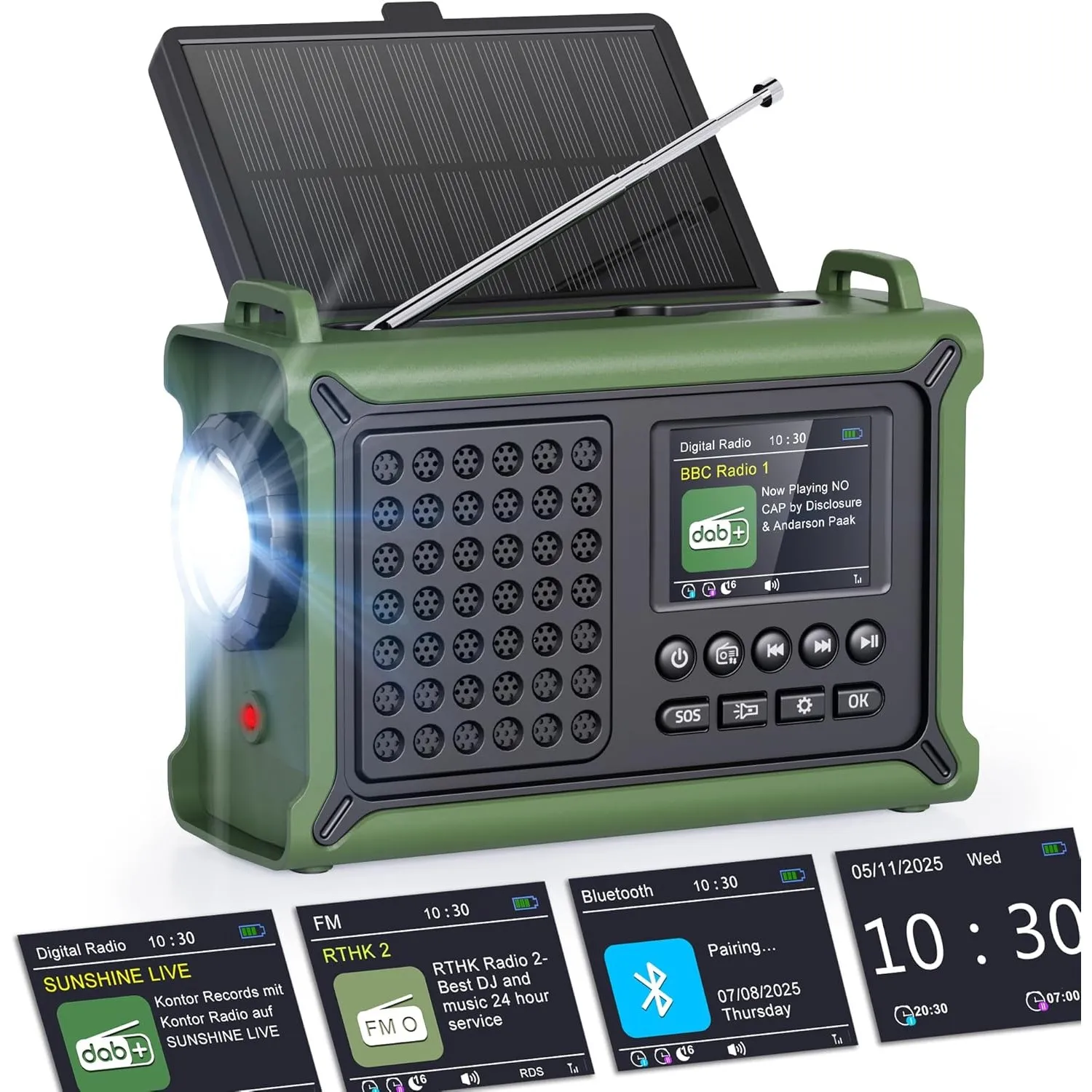 ROCAM DAB Plus Radio mit Bluetooth, Kurbelradio mit Solar, 12000mAh Akku