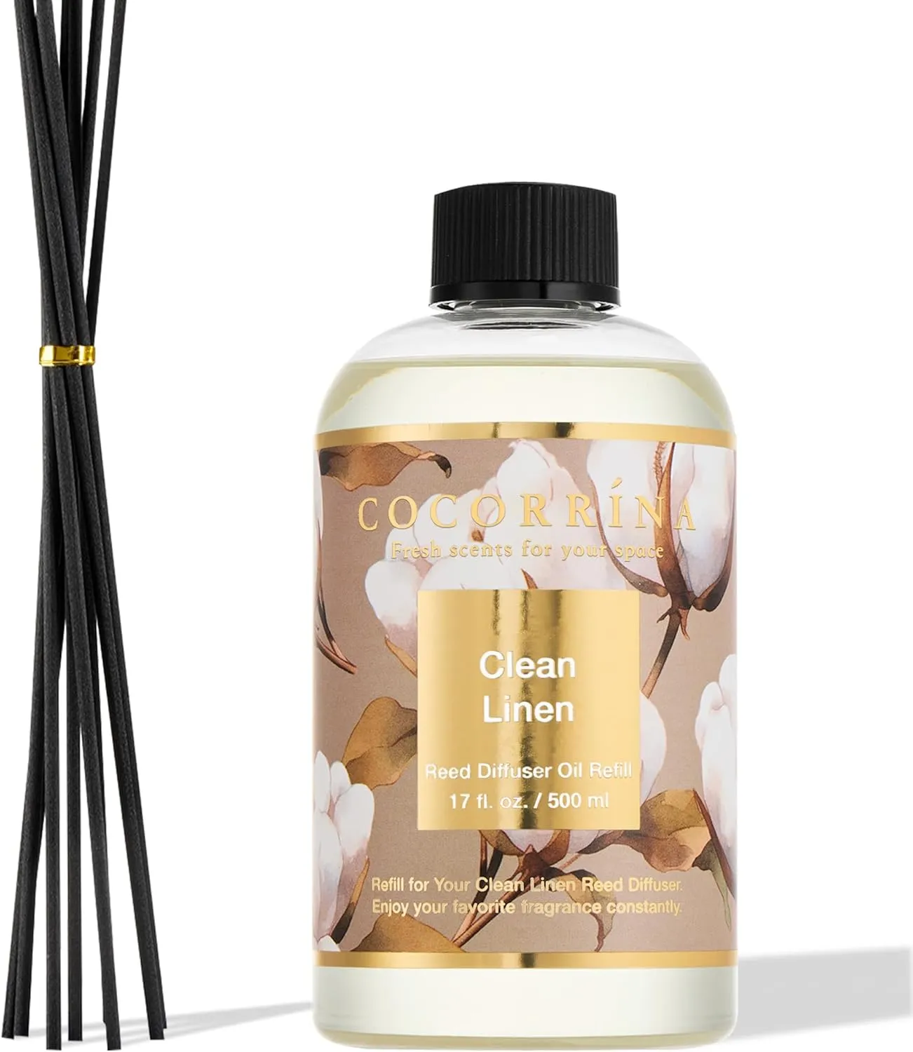 Cocorrína Raumduft Nachfüller 500ml mit 8 Duftstäbchen, Clean Linen, Langanhaltender Duft mit natürlichen ätherischen Ö…