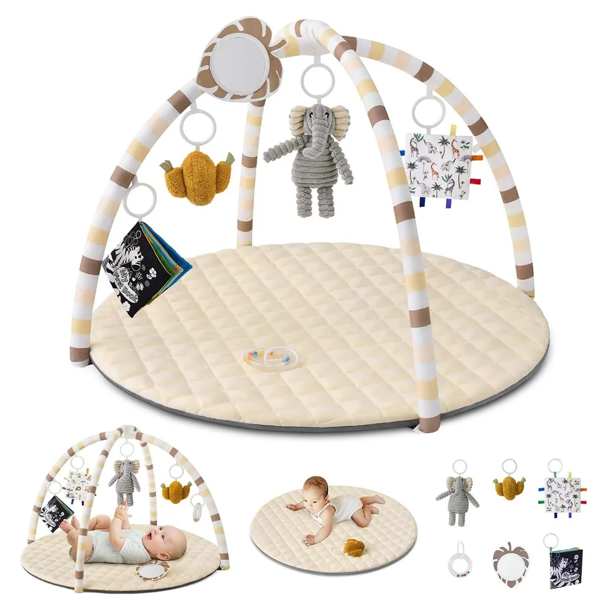 Blissful Diary Spielbogen Baby, Spieldecke Baby Gym Activity Decke mit 6 Abnehmbare Spielzeuge, krabbeldecke Einfach zu…