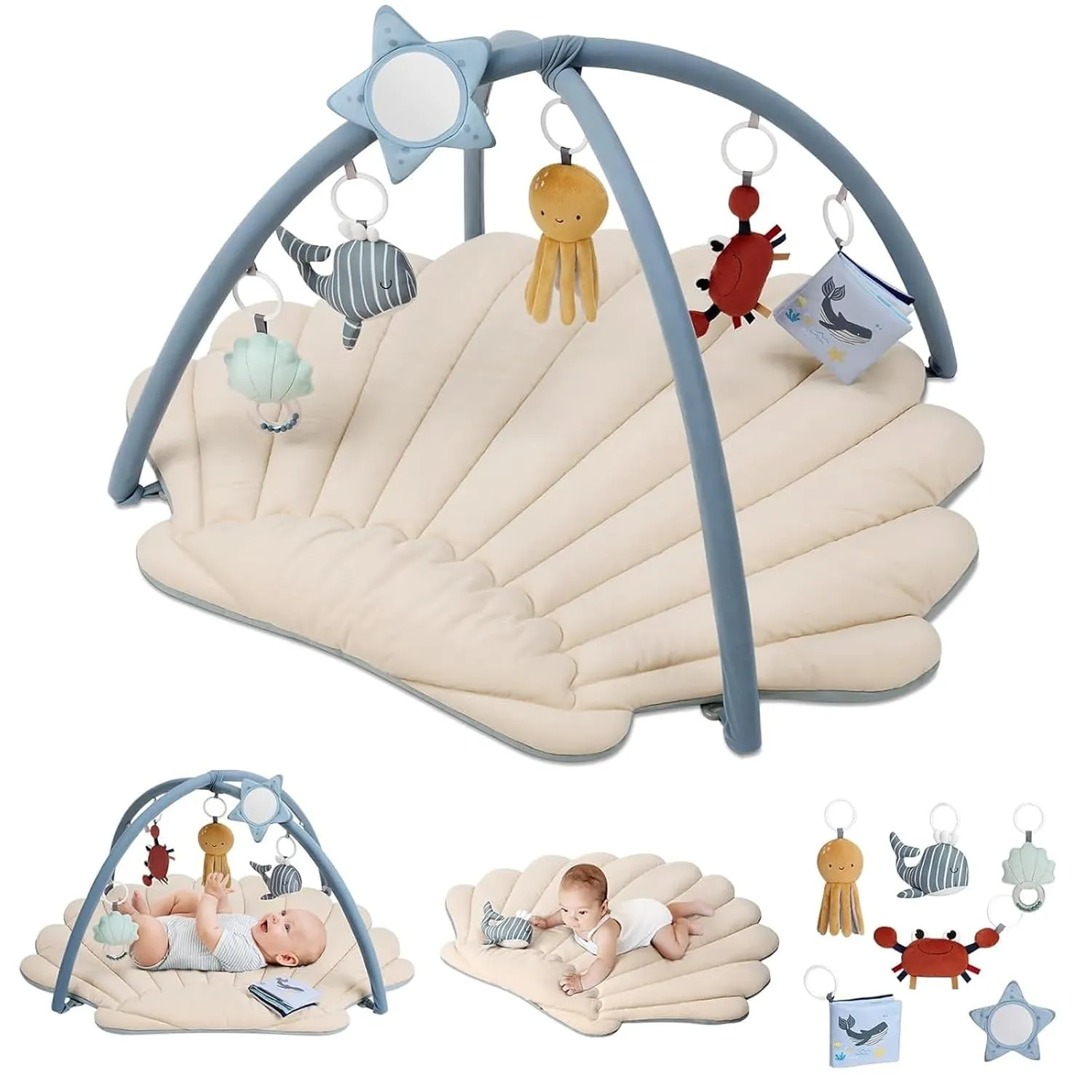 Blissful Diary Spielbogen Baby, Spieldecke Baby Gym Activity Decke mit 6 Abnehmbare Spielzeuge, krabbeldecke Einfach zu…