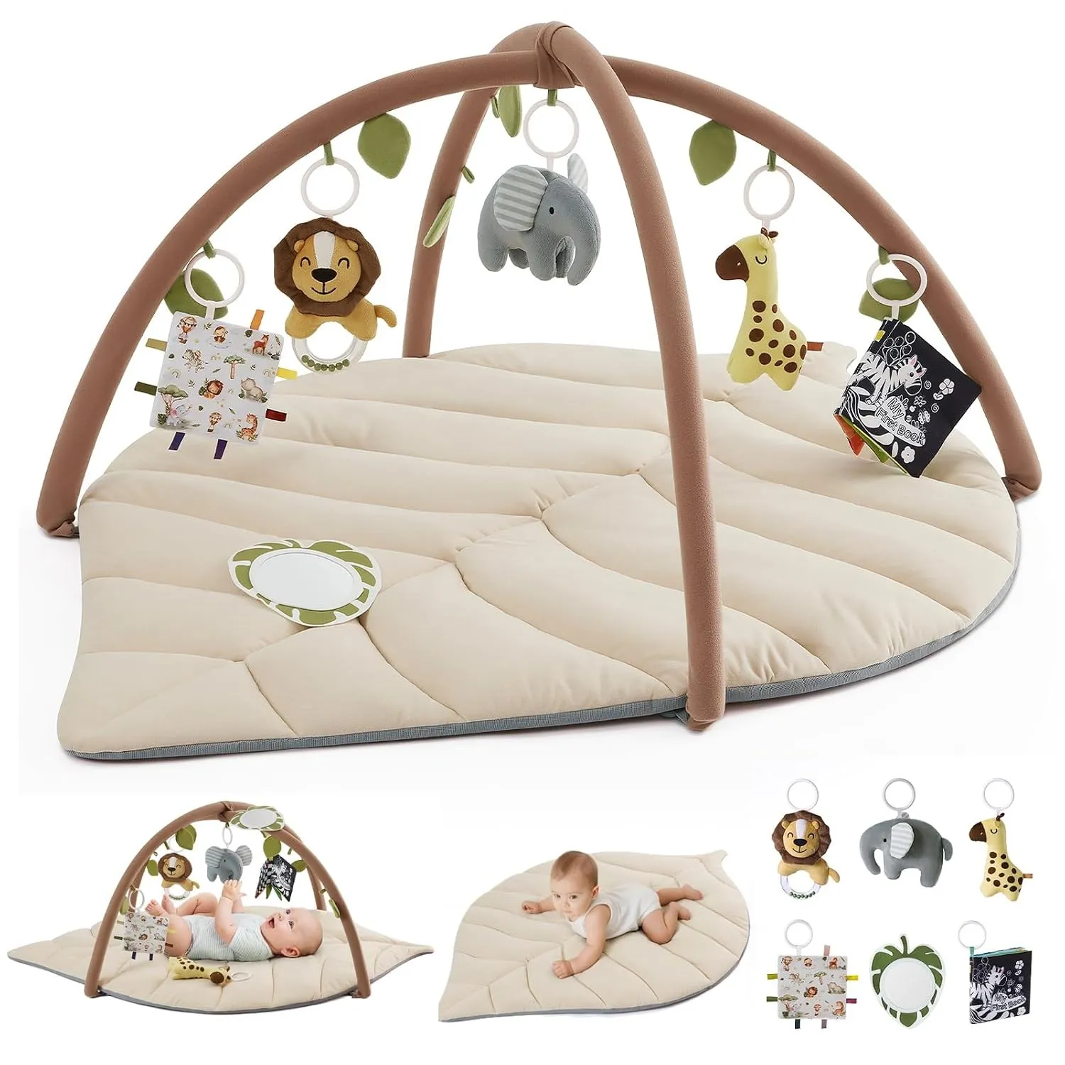 Blissful Diary Spielbogen Baby, Übergroßes Blattförmiges Spieldecke Baby Gym Activity Decke mit 6 Abnehmbare Spielzeuge…