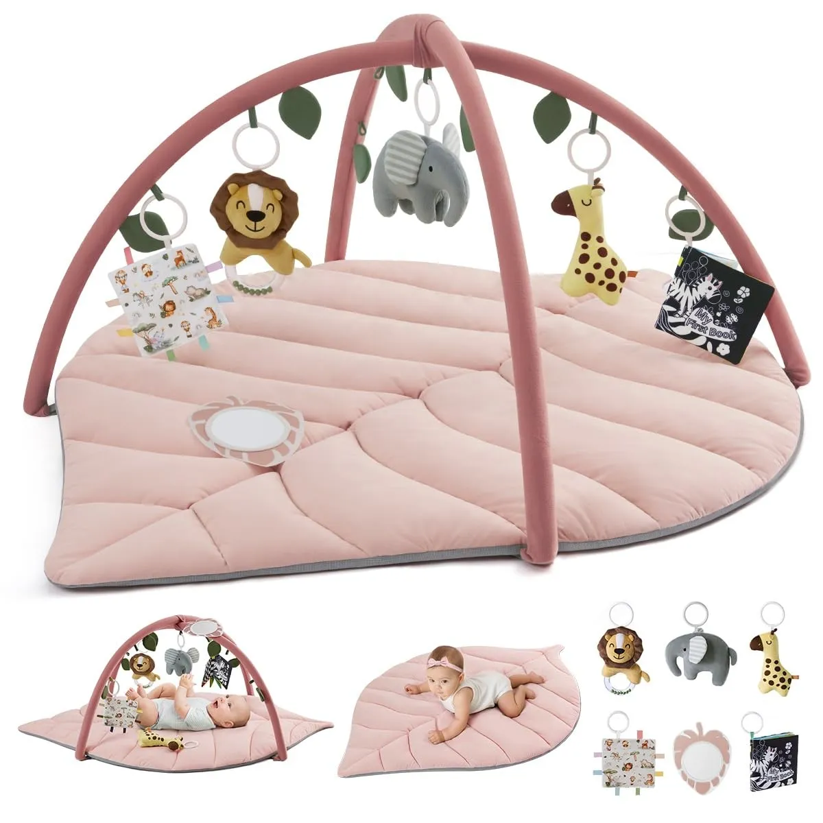 Blissful Diary Spielbogen Baby, Übergroßes Blattförmiges Spieldecke Baby Gym Activity Decke mit 6 Abnehmbare Spielzeuge…