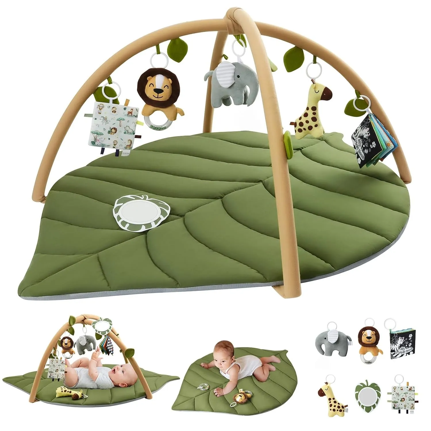 Blissful Diary Spielbogen Baby, Übergroßes Blattförmiges Spieldecke Baby Gym Activity Decke mit 6 Abnehmbare Spielzeuge…