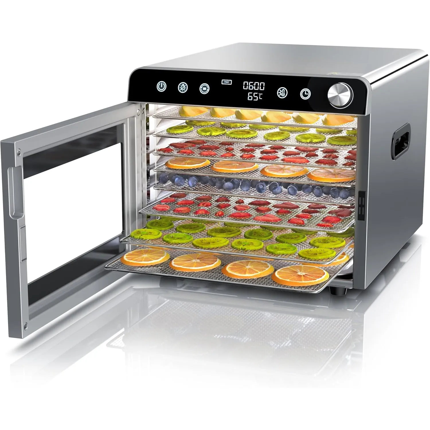 Arendo - Dörrautomat Edelstahl mit 8 Edelstahlgitter - 700 W - 30°-85°C - 8 Edelstahl Einlegetabletts mit insgesamt 670…