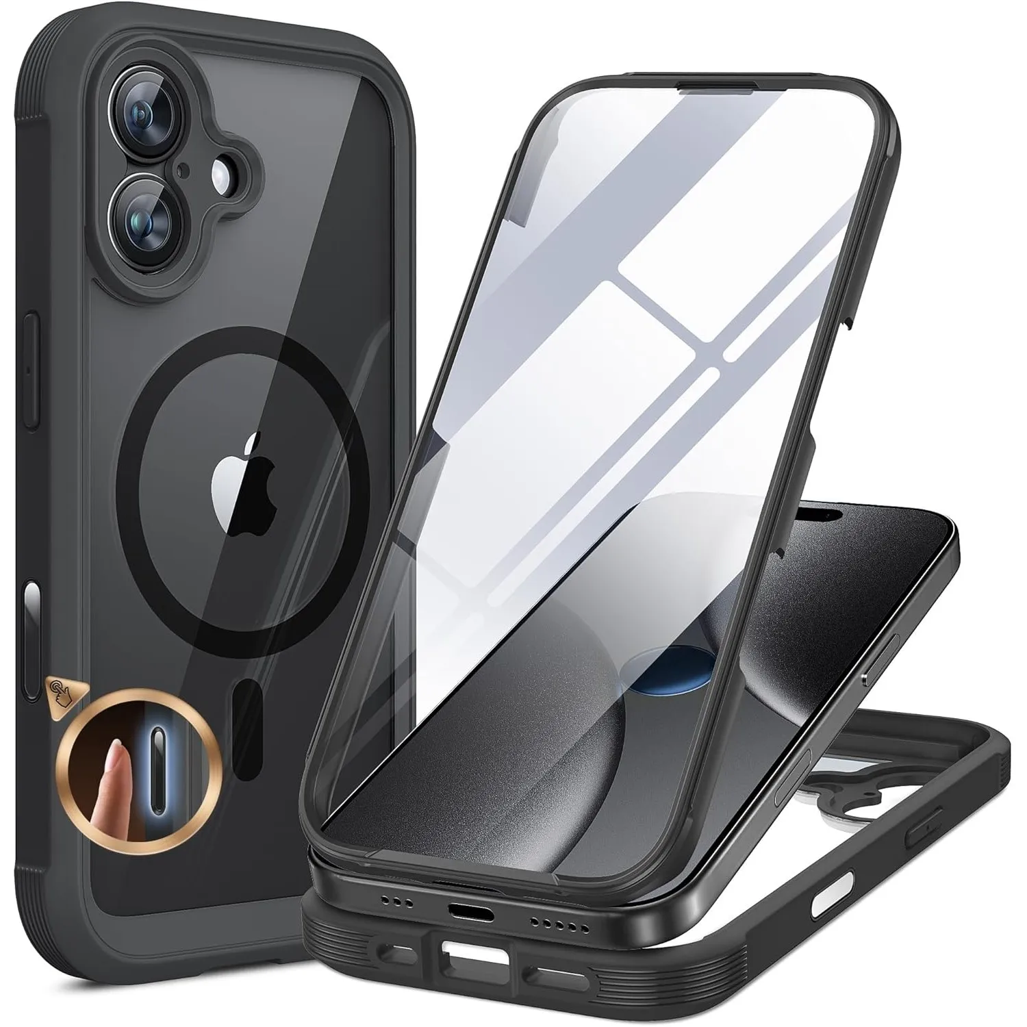 Miracase für iPhone 17 Hülle 6,3 Zoll,360 Grad Komplettschutz,Schwarz
