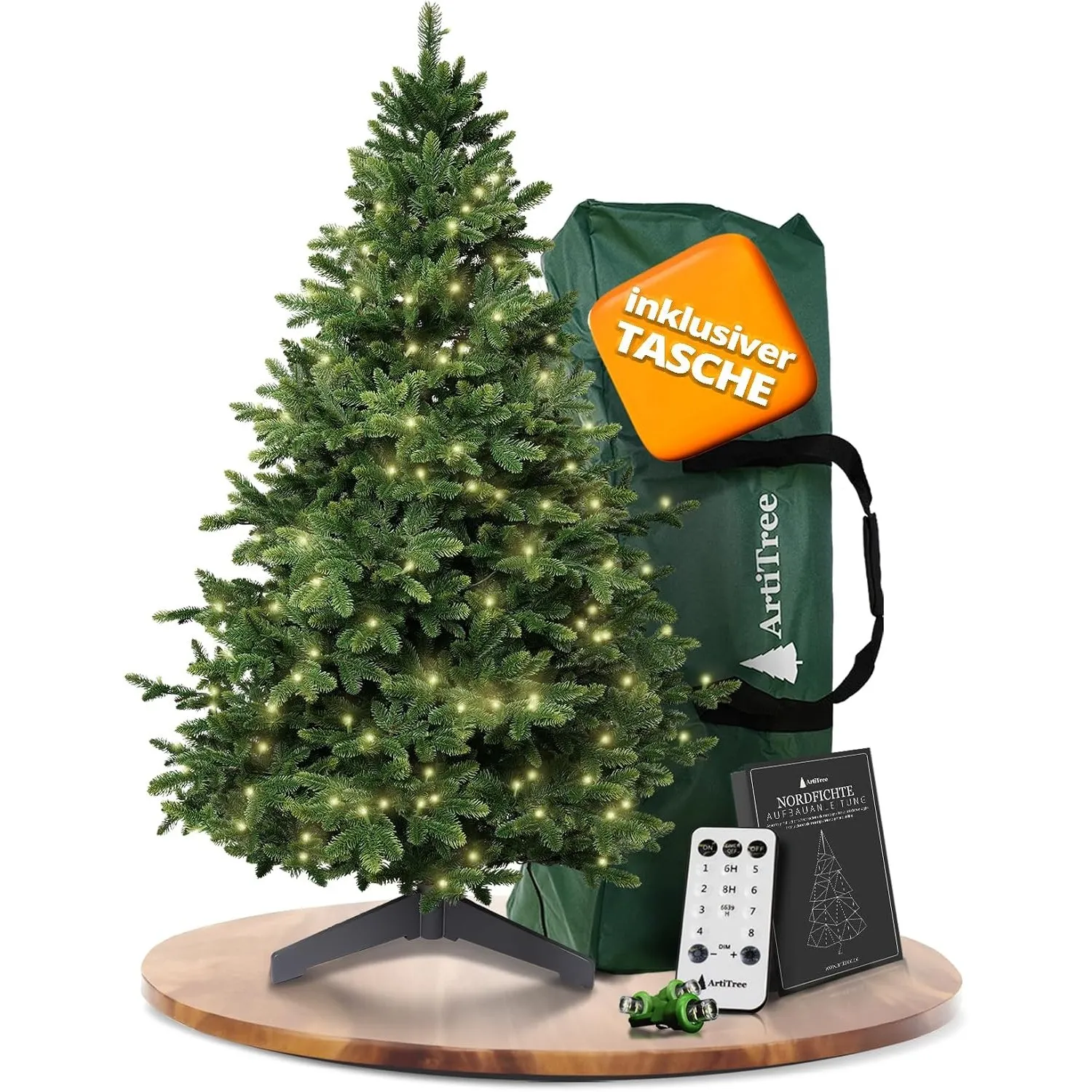 ArtiTree Künstlicher Weihnachtsbaum 150 cm – 100 % Spritzguss Nordmanntanne mit LED | Premium Tannenbaum naturgetreu in…