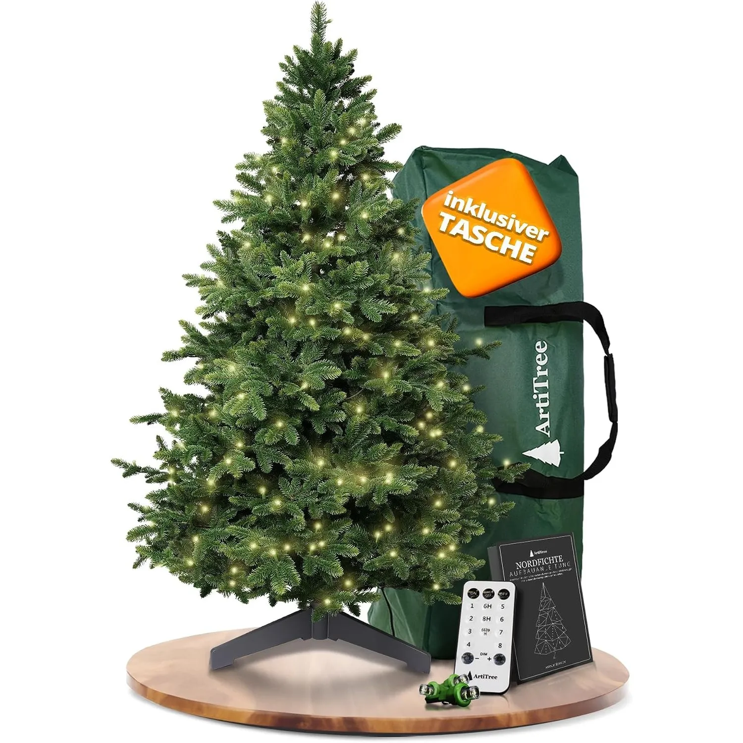 ArtiTree Künstlicher Weihnachtsbaum 210 cm – 100 % Spritzguss Nordmanntanne mit LED | Premium Tannenbaum naturgetreu in…