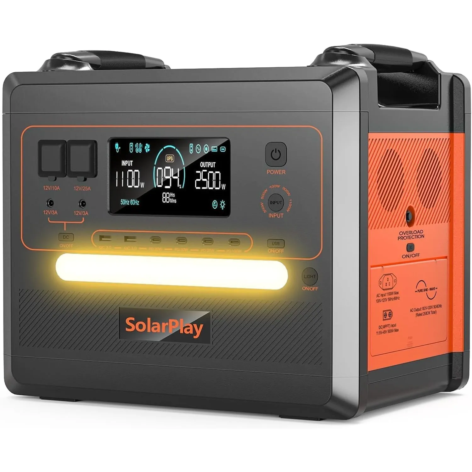 SolarPlay Q2402M Tragbare Powerstation (5000 Peak), Solar Generator mit 2304Wh LiFePO4 Akku, mit 2* 2500WAC-Ausgange,Ba…