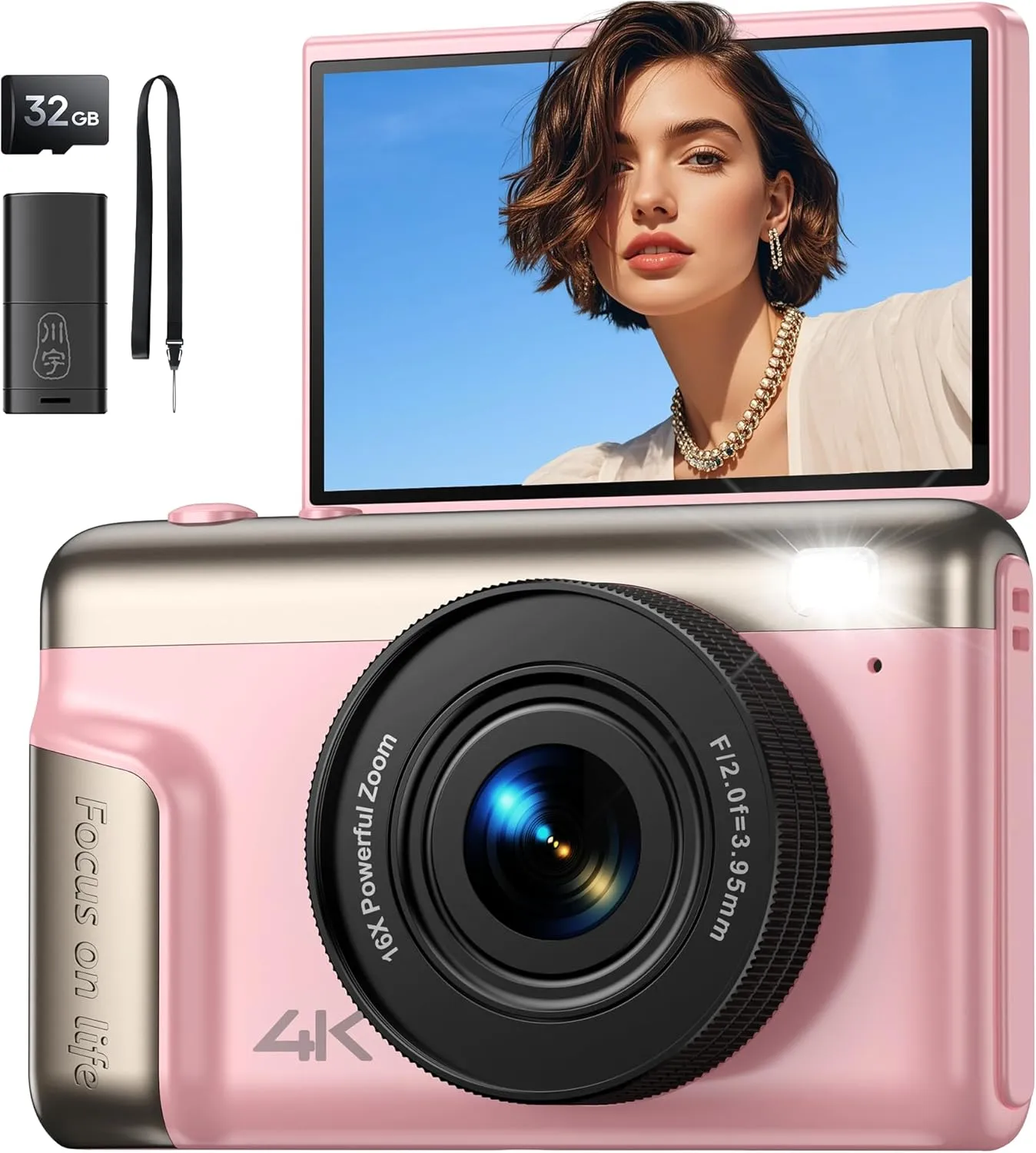 Digitalkamera 4K Fotokamera 64MP Kamera: Vlogging Fotoapparat für Videos mit 3" Klapp-Bildschirm Tragbare Batterie Komp…