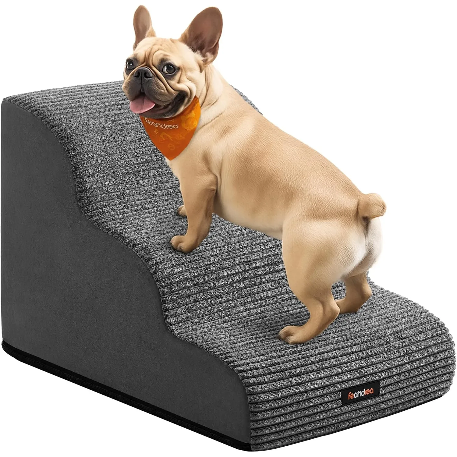 Feandrea Hundetreppe, 3 Stufen, Cord mit Querstreifen, Haustiertreppe, für Bett, Sofa, wasserdicht, rutschfest, geringe…