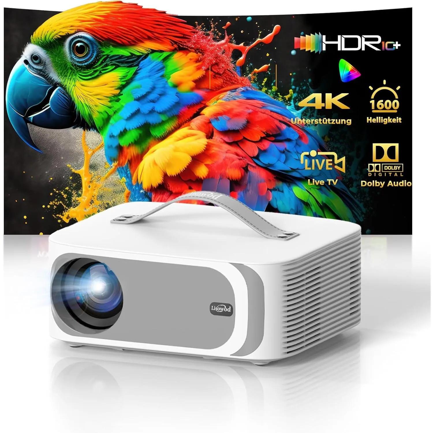 Lisowod L61Pro 4K Smart-Beamer, Dolby Audio, 1600 ANSI, HDR10+, WiFi 6