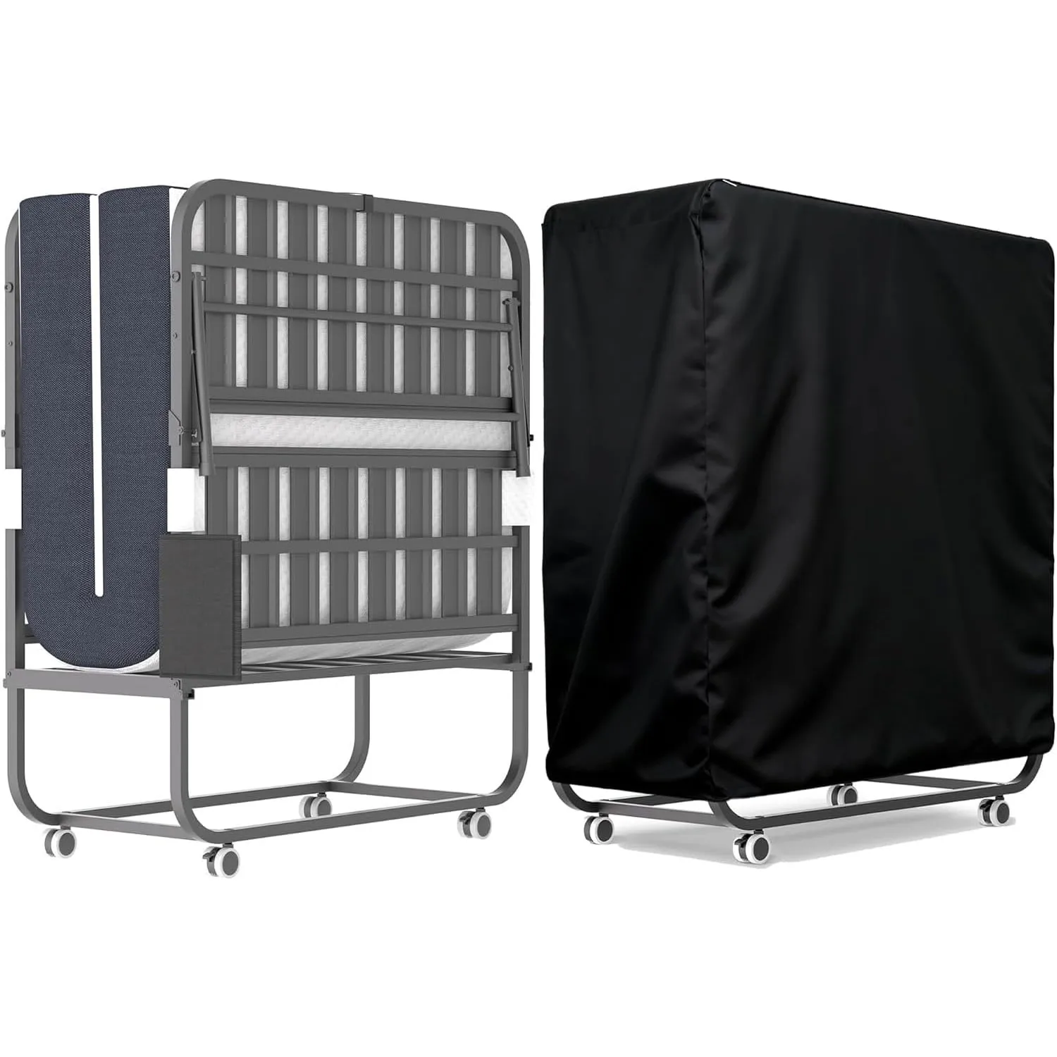 IKIMI 96x190cm Klappbett mit 12cm Dicker Memory-Schaum Matratze und 4 Laufrollen & Cover, Robuster Gästebett Klappbar R…