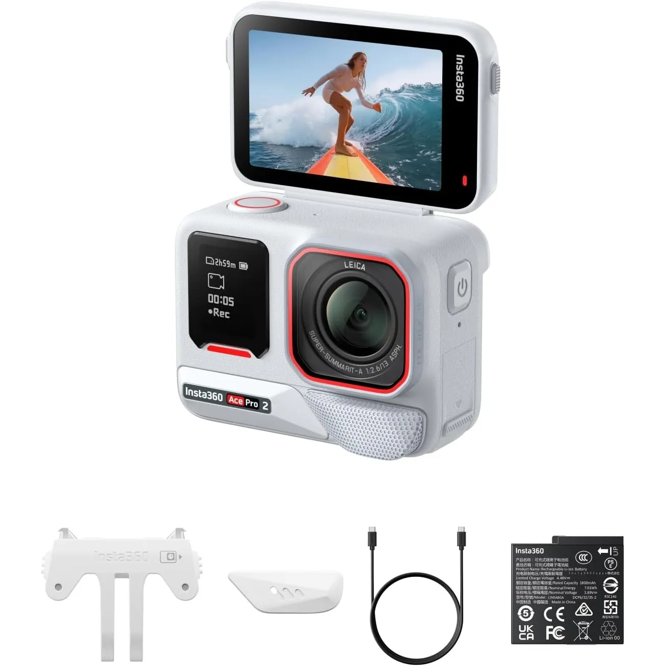 Insta360 Ace Pro 2 Polarweiß Limited Edition – 8K wasserdichte Actionkamera mit Leica entwickelt, 1/1,3" Sensor, Dual-K…