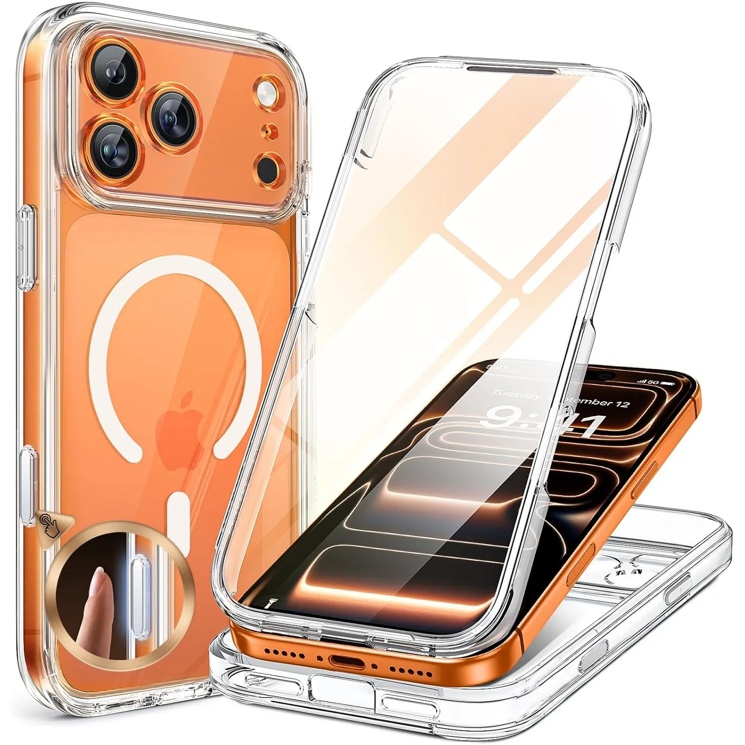 Miracase für iPhone 17 Pro Max Hülle 6.9" für MagSafe, 360°Ganzkörper-Stoßfest,mit [Blasenfrei] Glas-Bildschirmschutz u…