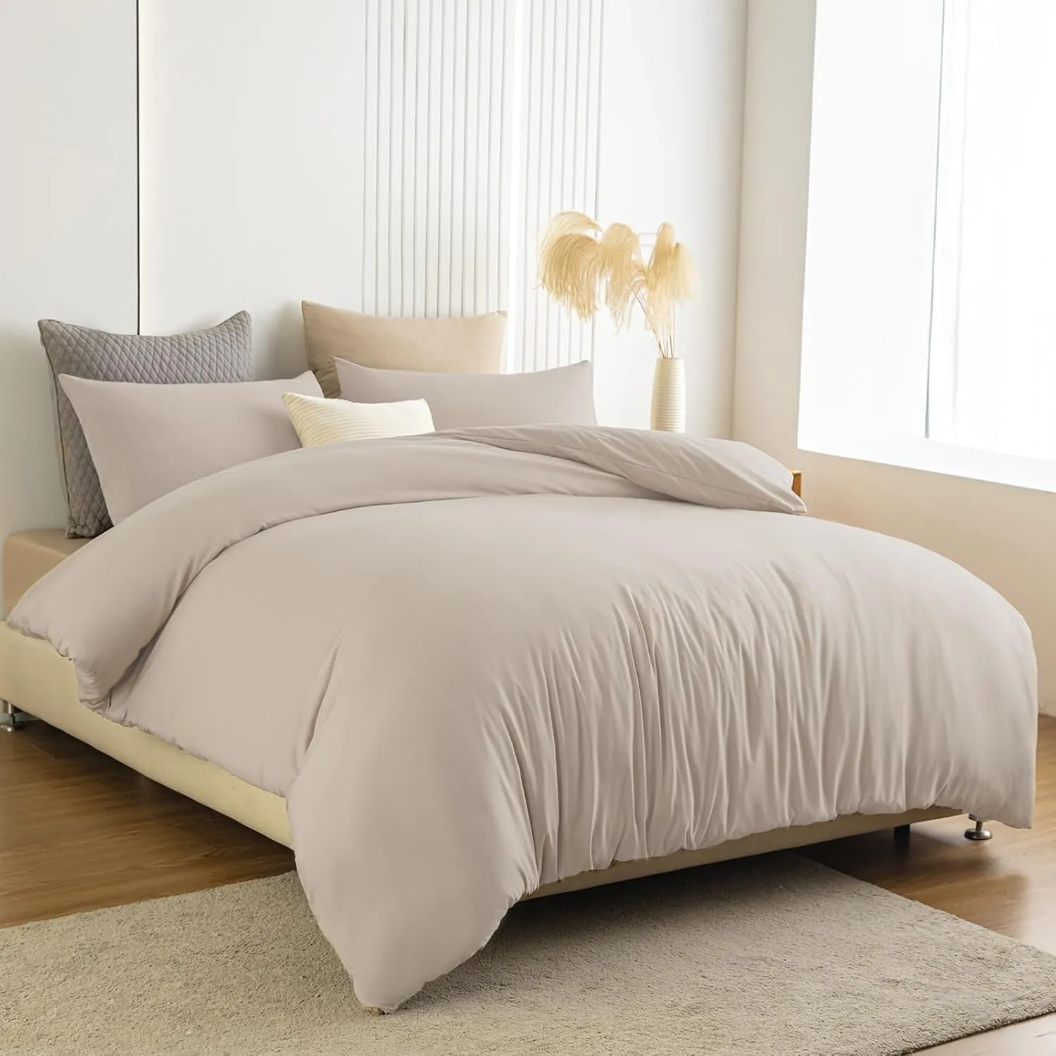 Soifox Bettwäsche 140x200 Beige - Bettwäsche Sets aus Mikrofaser Bügelfrei & Knitterfrei - 1 mal Bettbezug + 1 mal 80x8…
