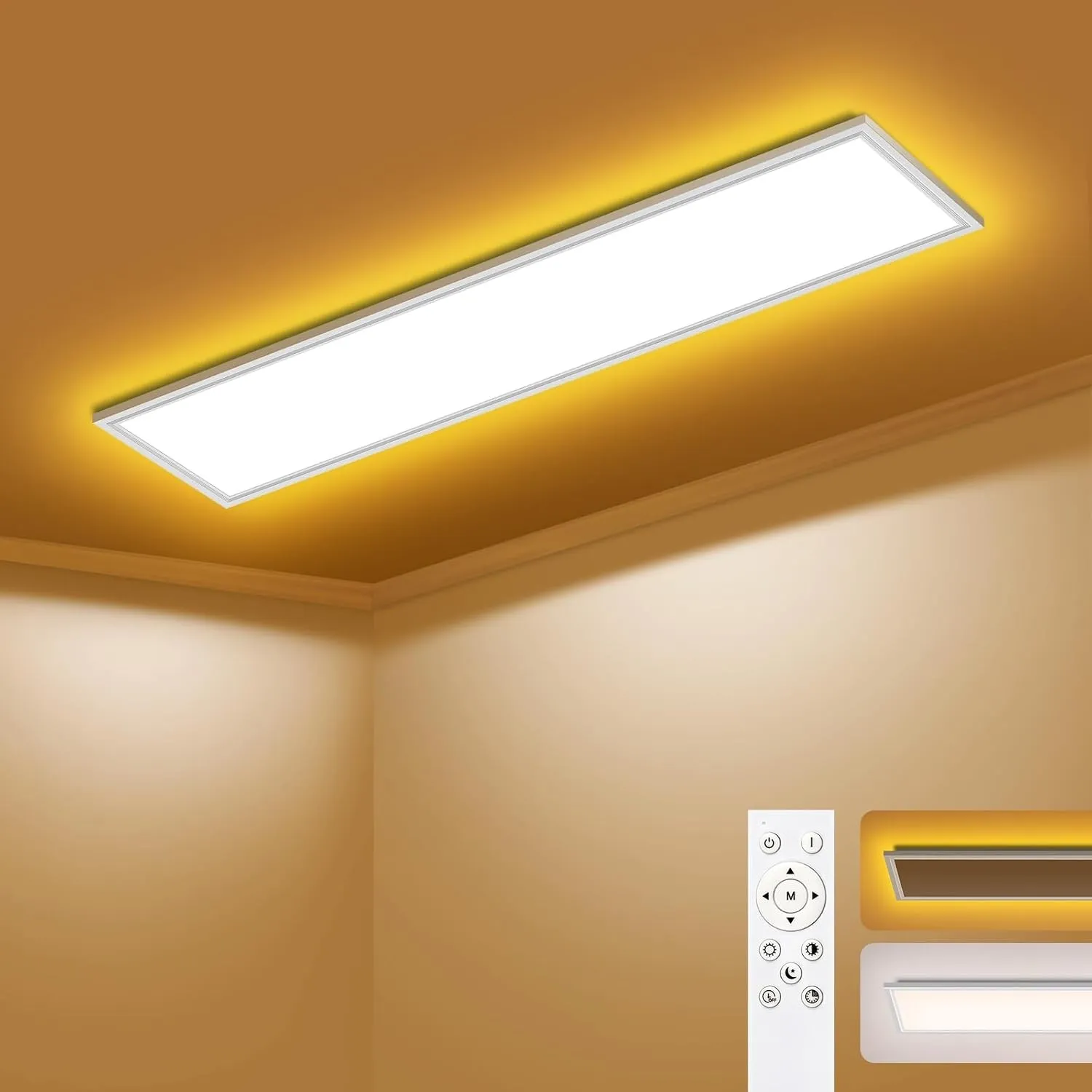 LED Deckenleuchte Dimmbar - LED Panel 120x30cm, 44W 4400LM Deckenlampe mit Fernbedienung 3000K-6500K - Nachtlicht Warm …