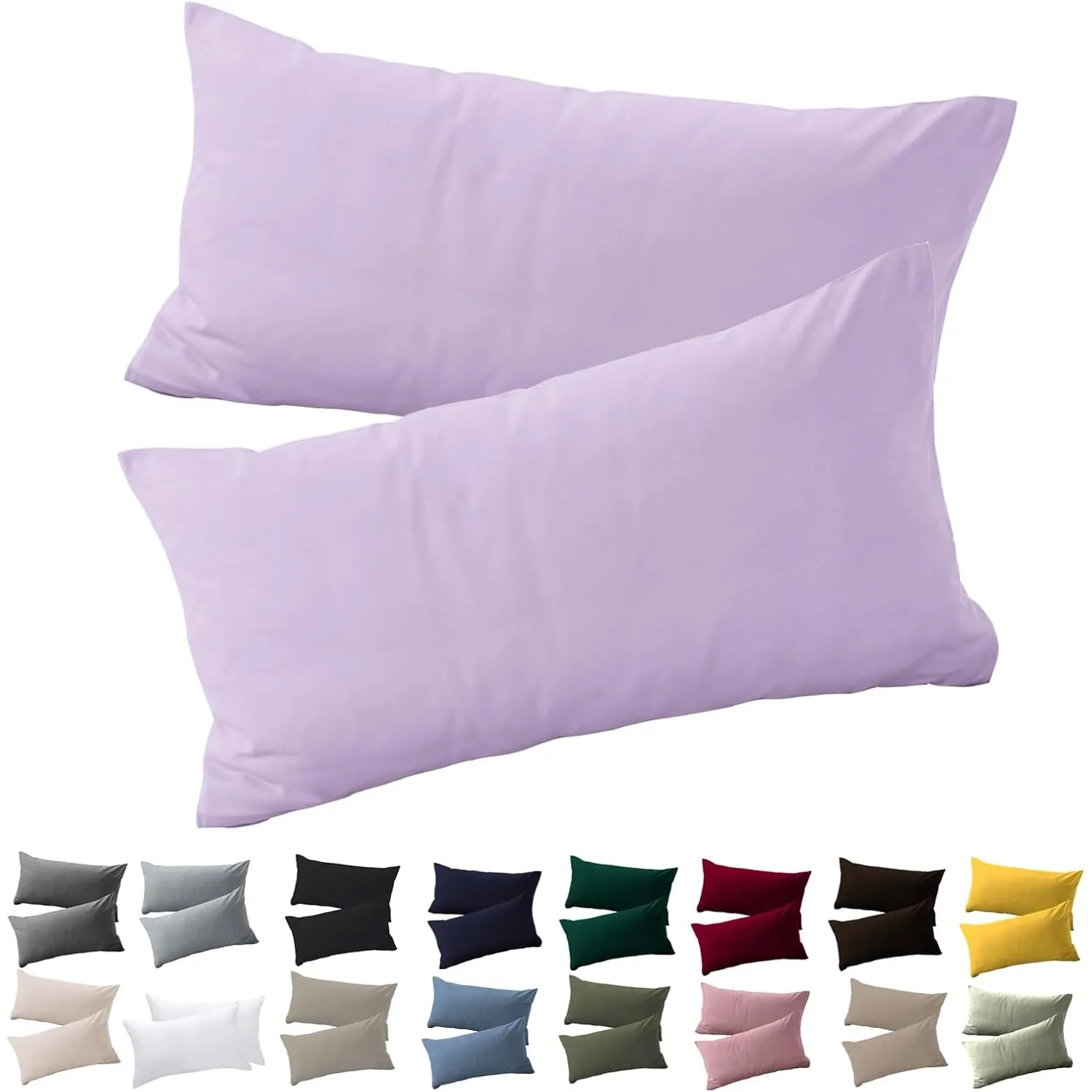 Soifox Kissenbezug 50 x 70 2er Set - Kopfkissenbezug 50x70 Lavendel 100% Mikrofaser bügelfrei & knitterfrei mit Reißver…