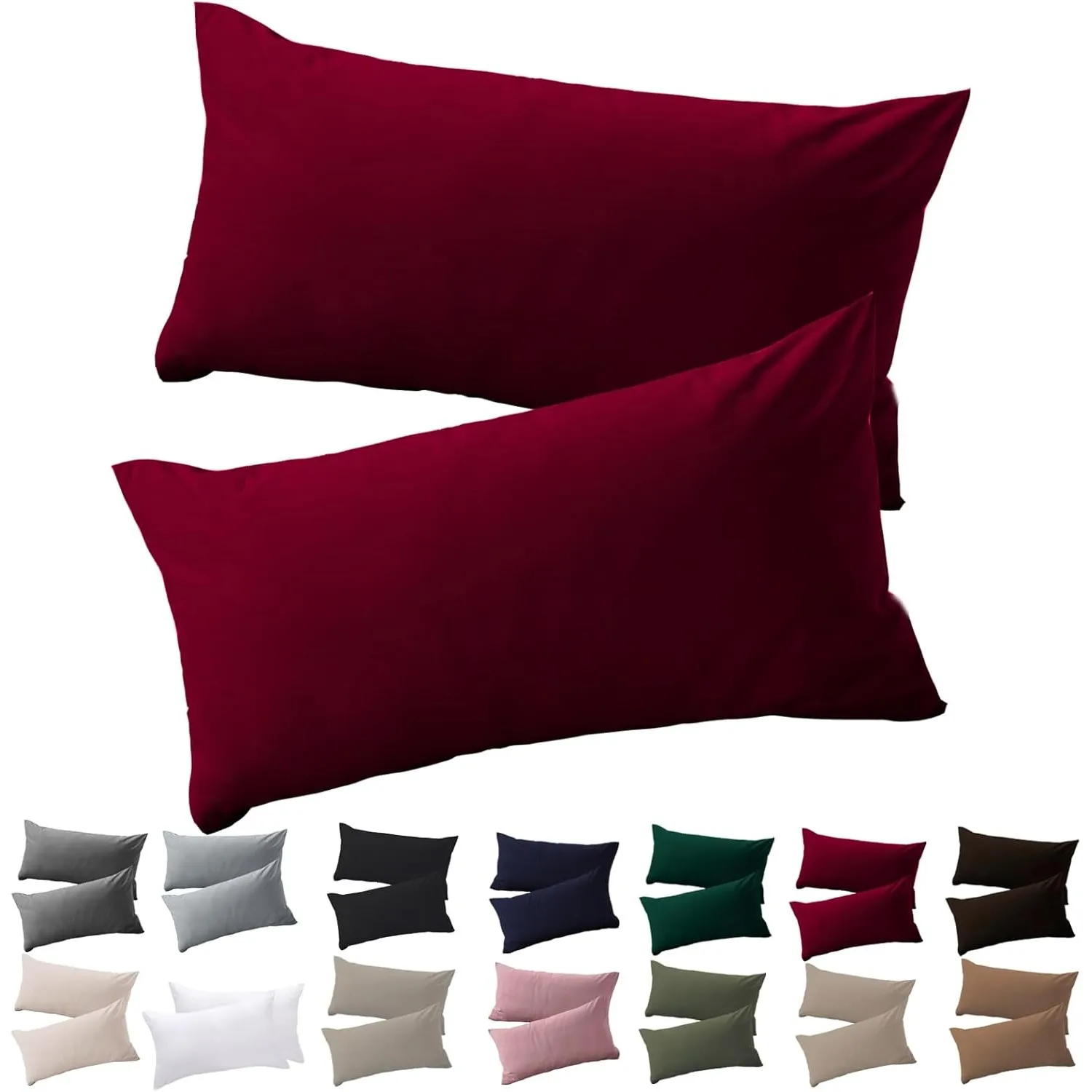 Soifox Kissenbezug 50 x 70 2er Set - Kopfkissenbezug 50x70 Rot 100% Mikrofaser bügelfrei & knitterfrei mit Reißverschlu…