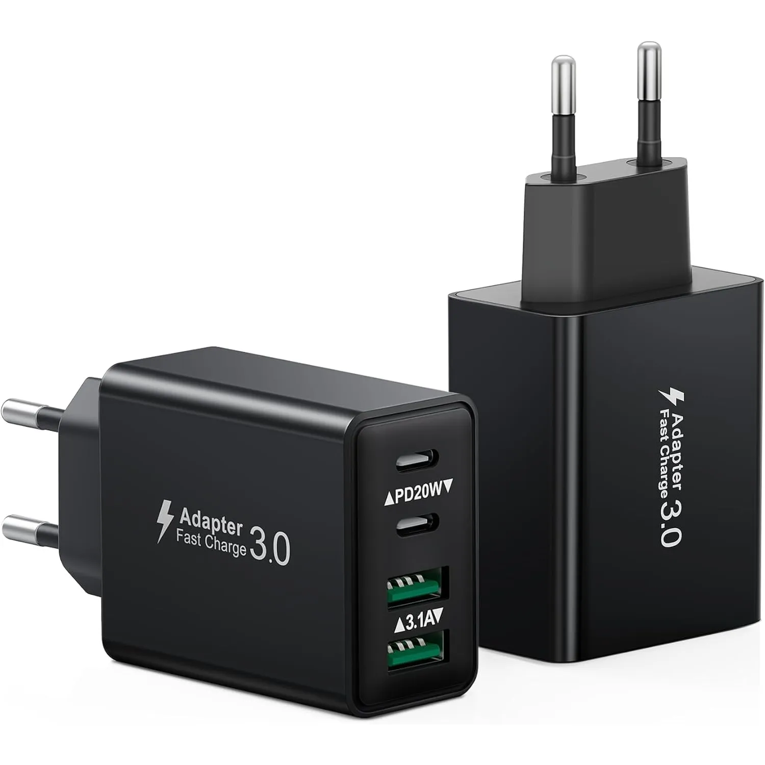 2-Pack Ladegerät USB C, 40W Mehrfach Schnellladegerät USBC Ladestecker, 4 Ports USB Stecker mit USB-C Adapter+QC Stecke…